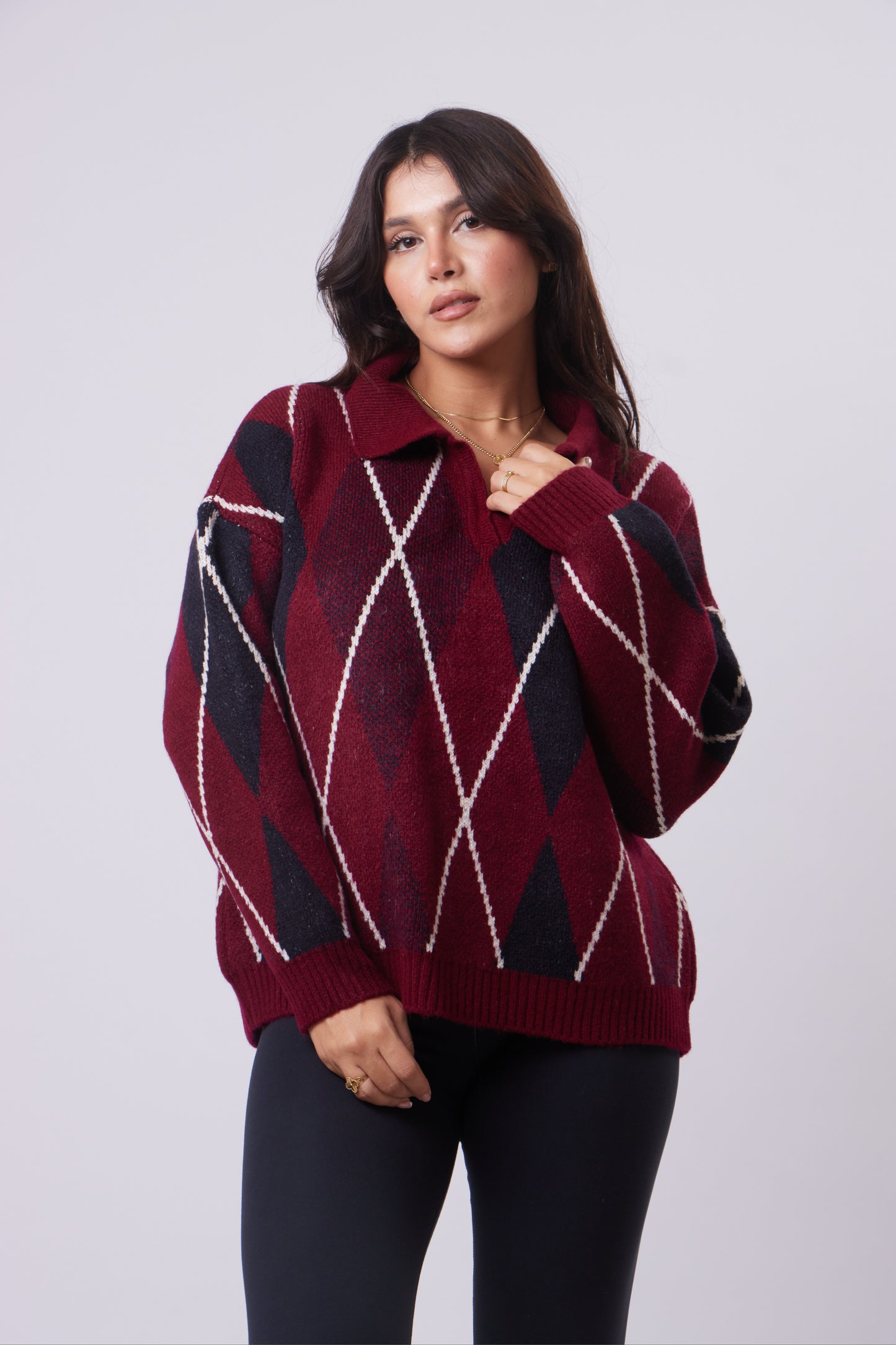 V-Neck Argyle Sweater