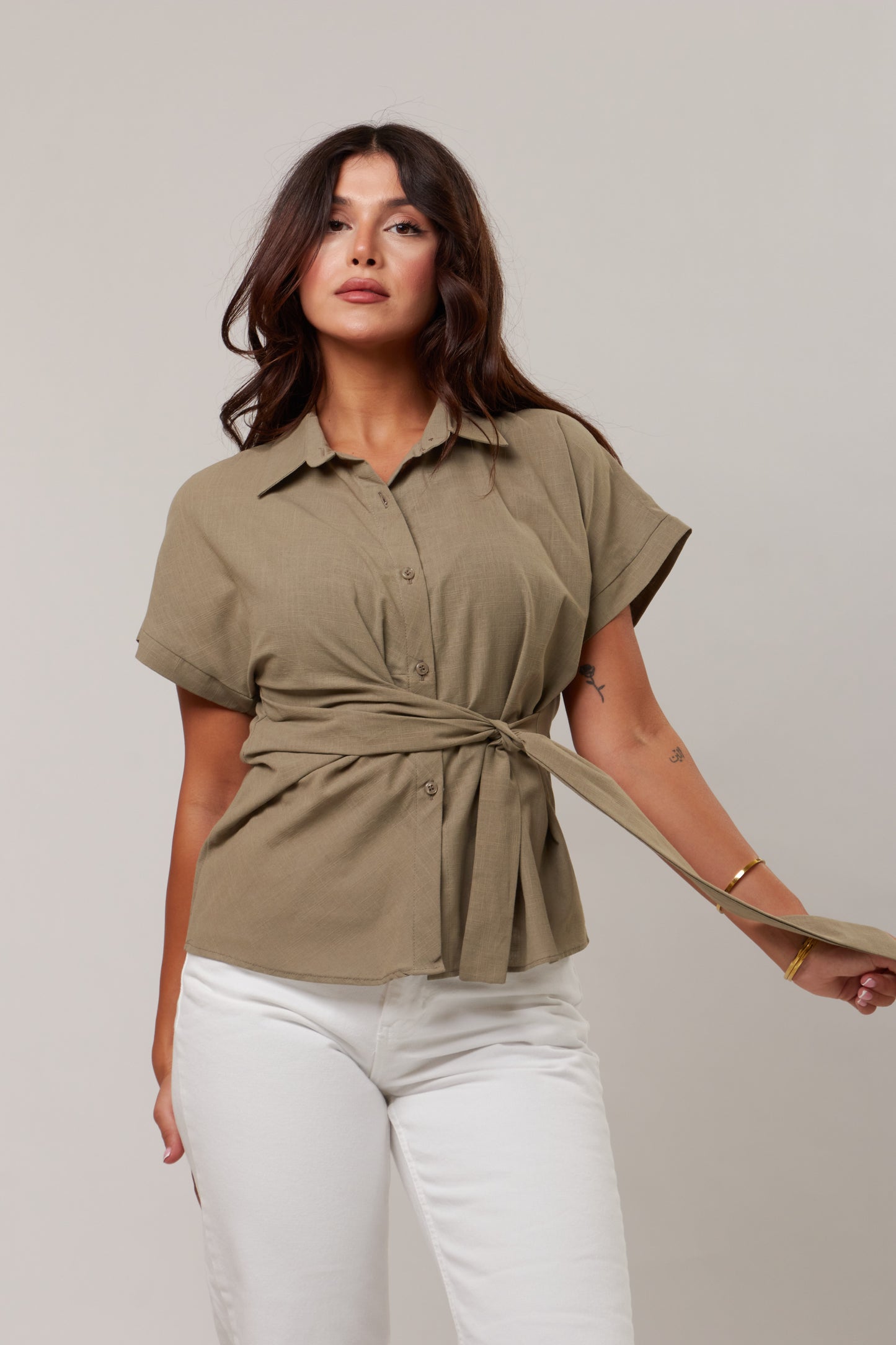 Side-Tie Linen Shirt
