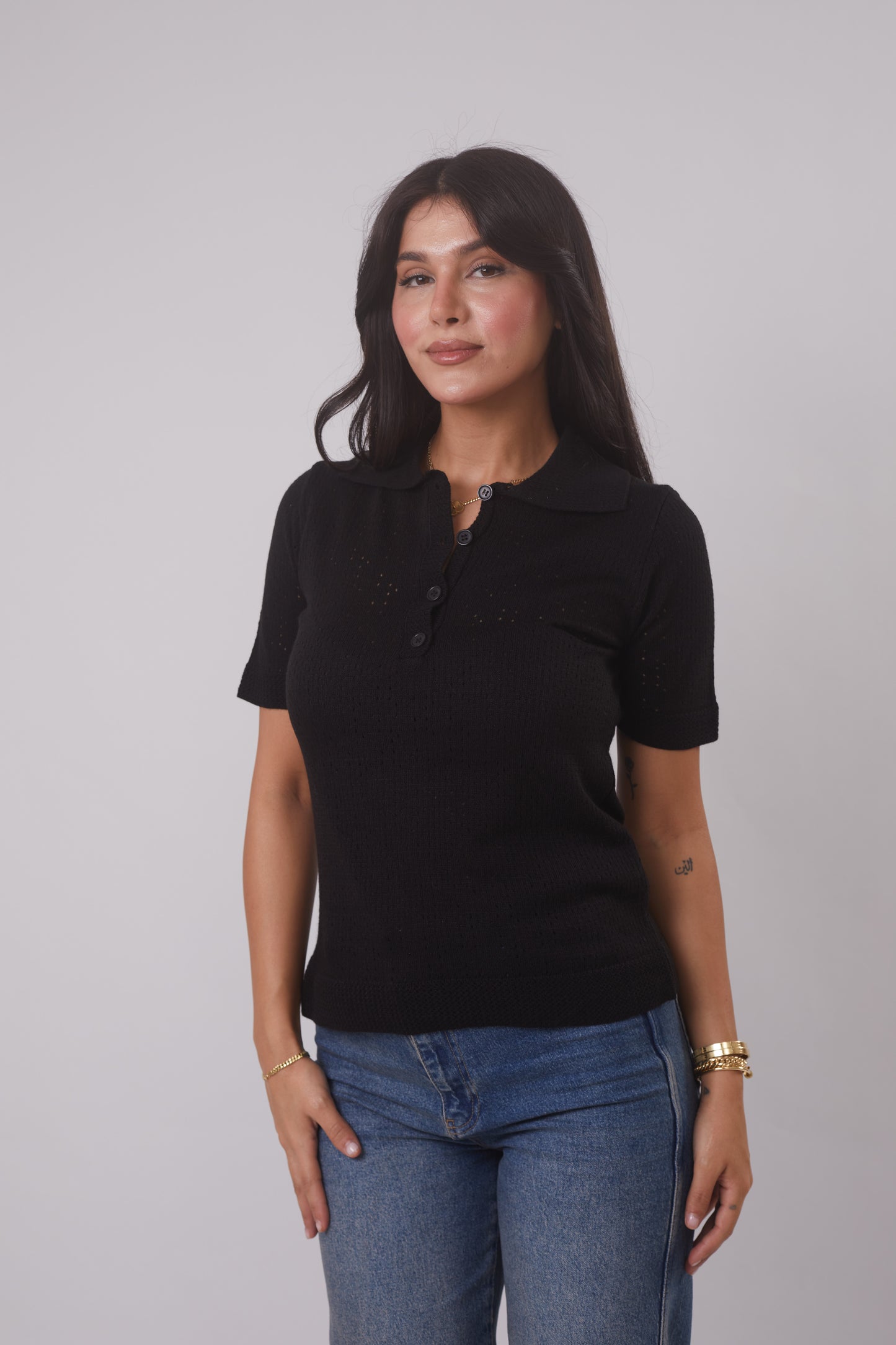 Pointelle knit Polo