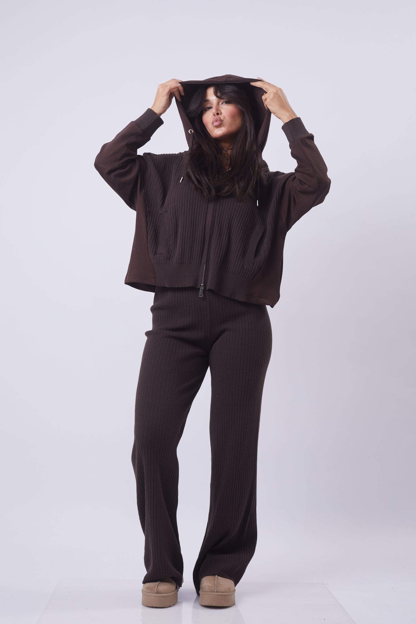 Espresso Ribbed Zip Set
