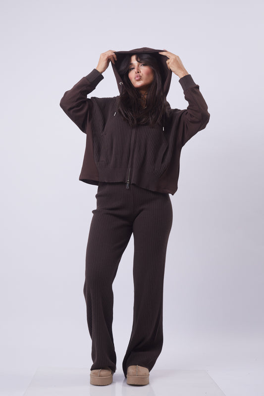 Espresso Ribbed Zip Set