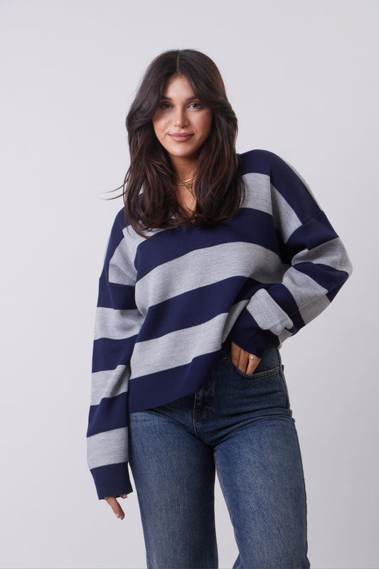 Polo-neck Striped Knit