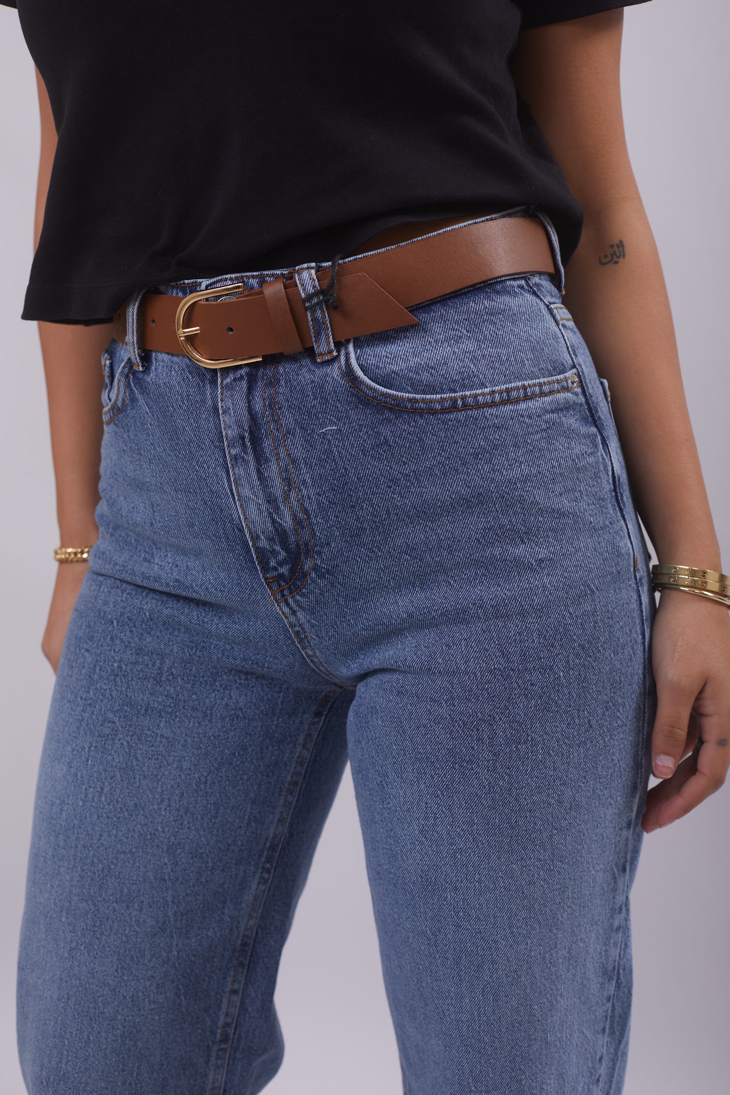Mid Blue Straight Denim ( With belt)
