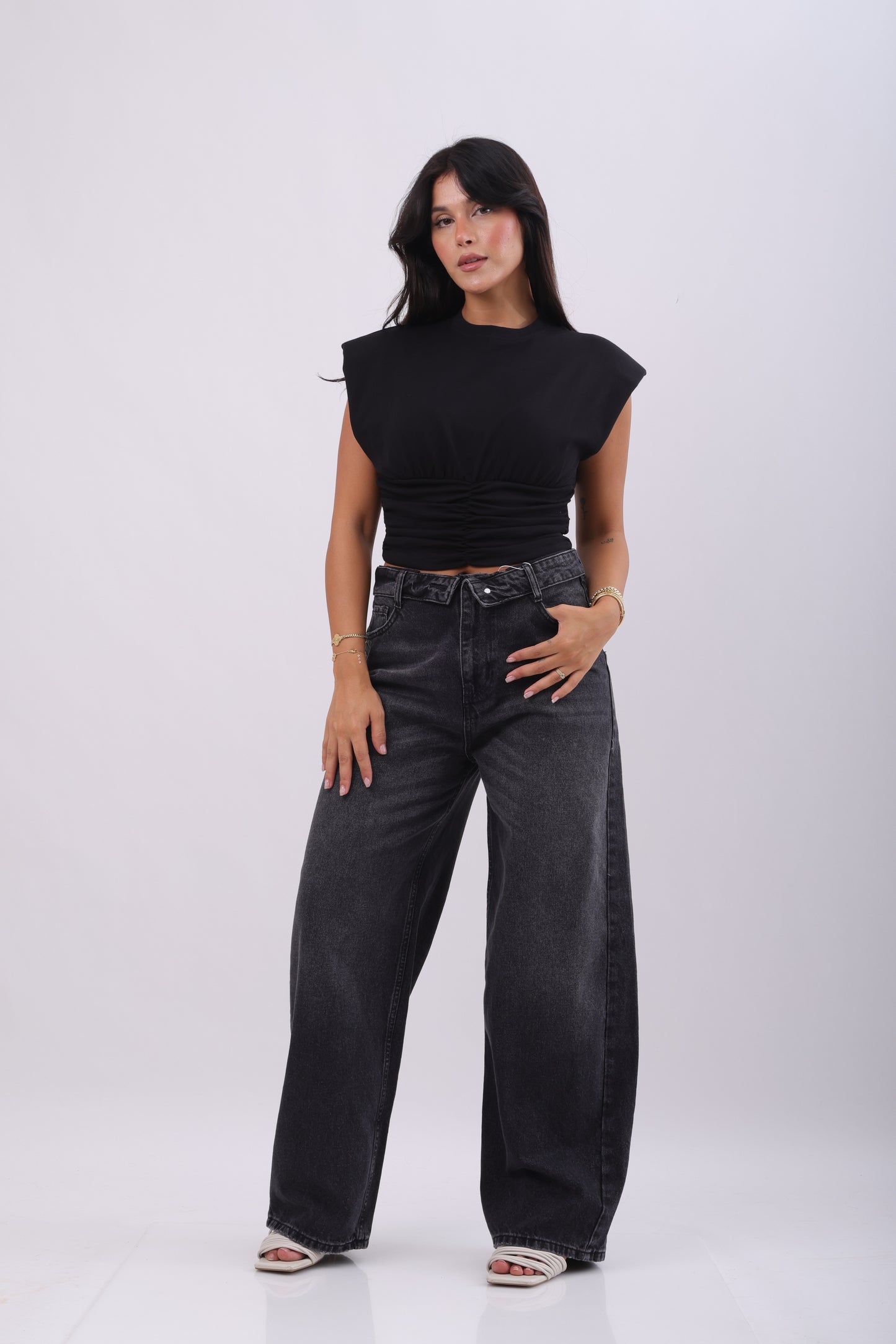 Charcoal wide-leg Denim