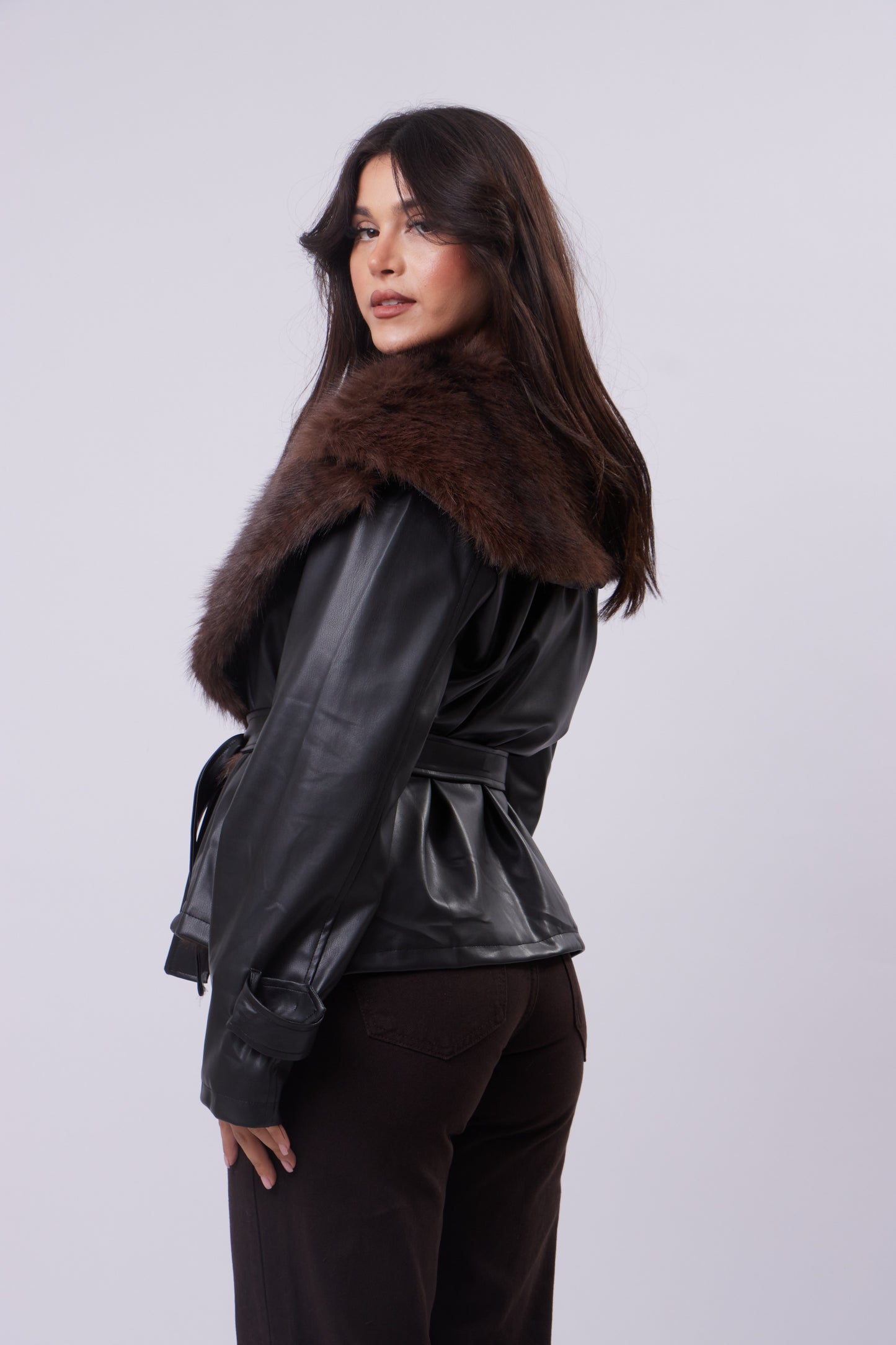 Faux leather Fur-Trim Jacket