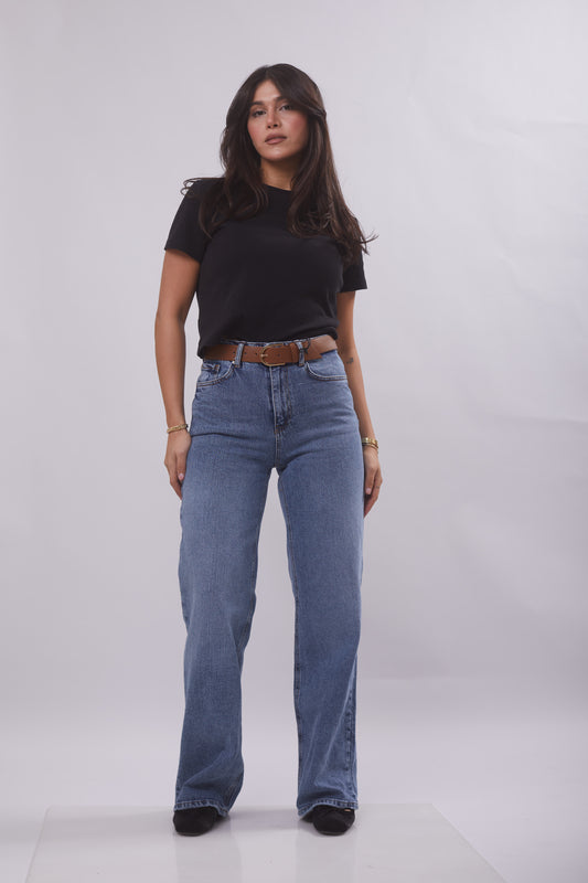 Mid Blue Straight Denim ( With belt)