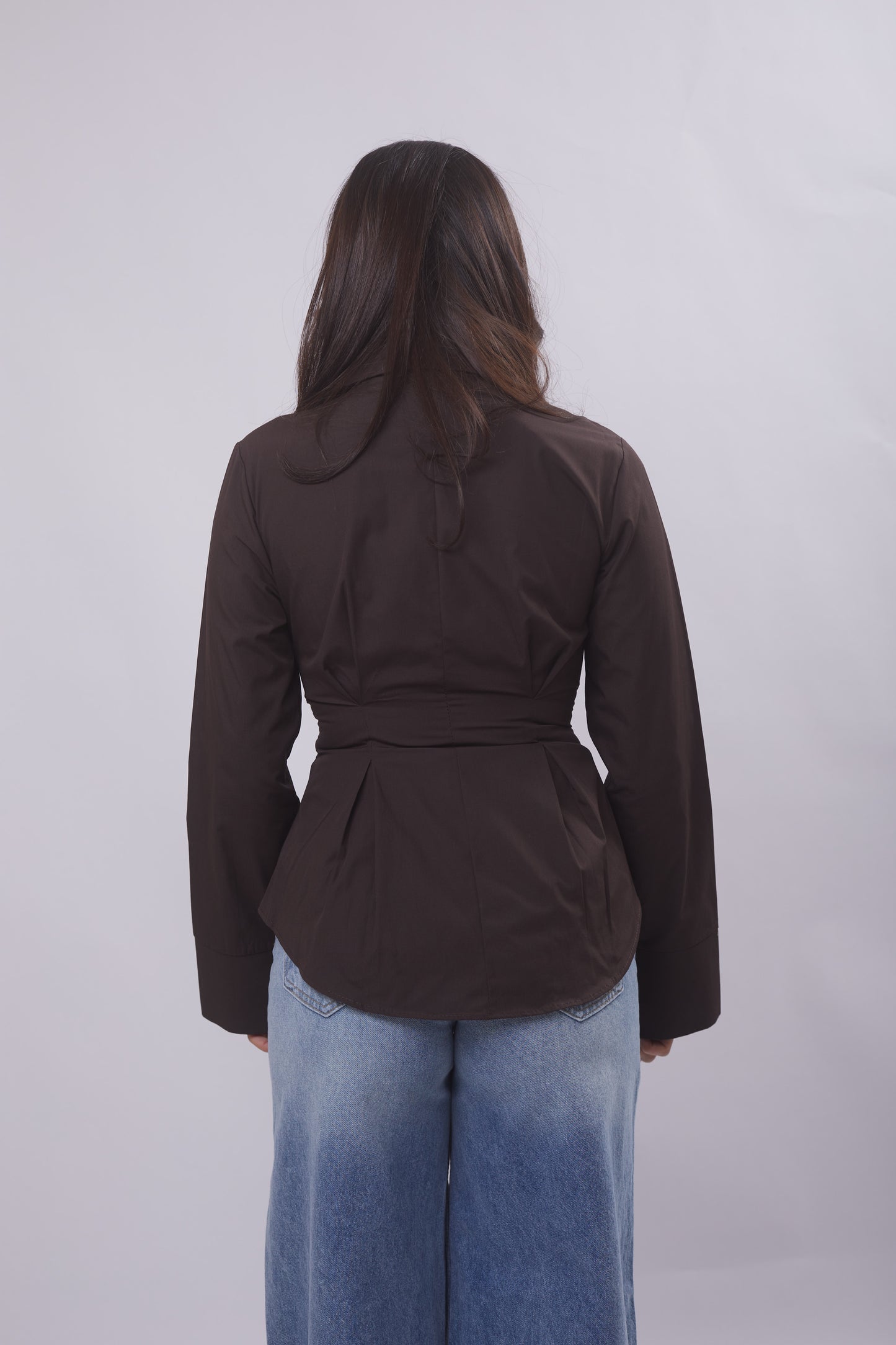 Corset-Waist Poplin Shirt