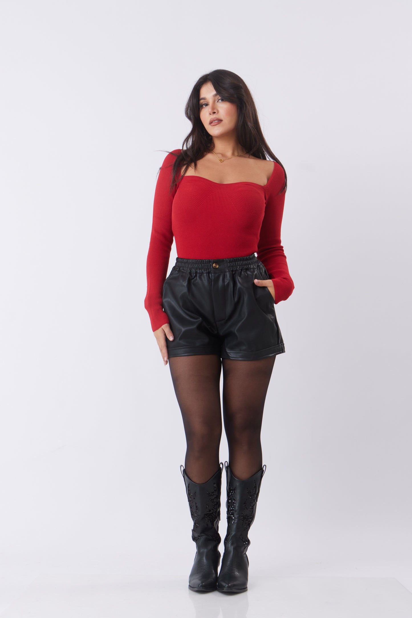 Mini Elastic Waist Leather Short