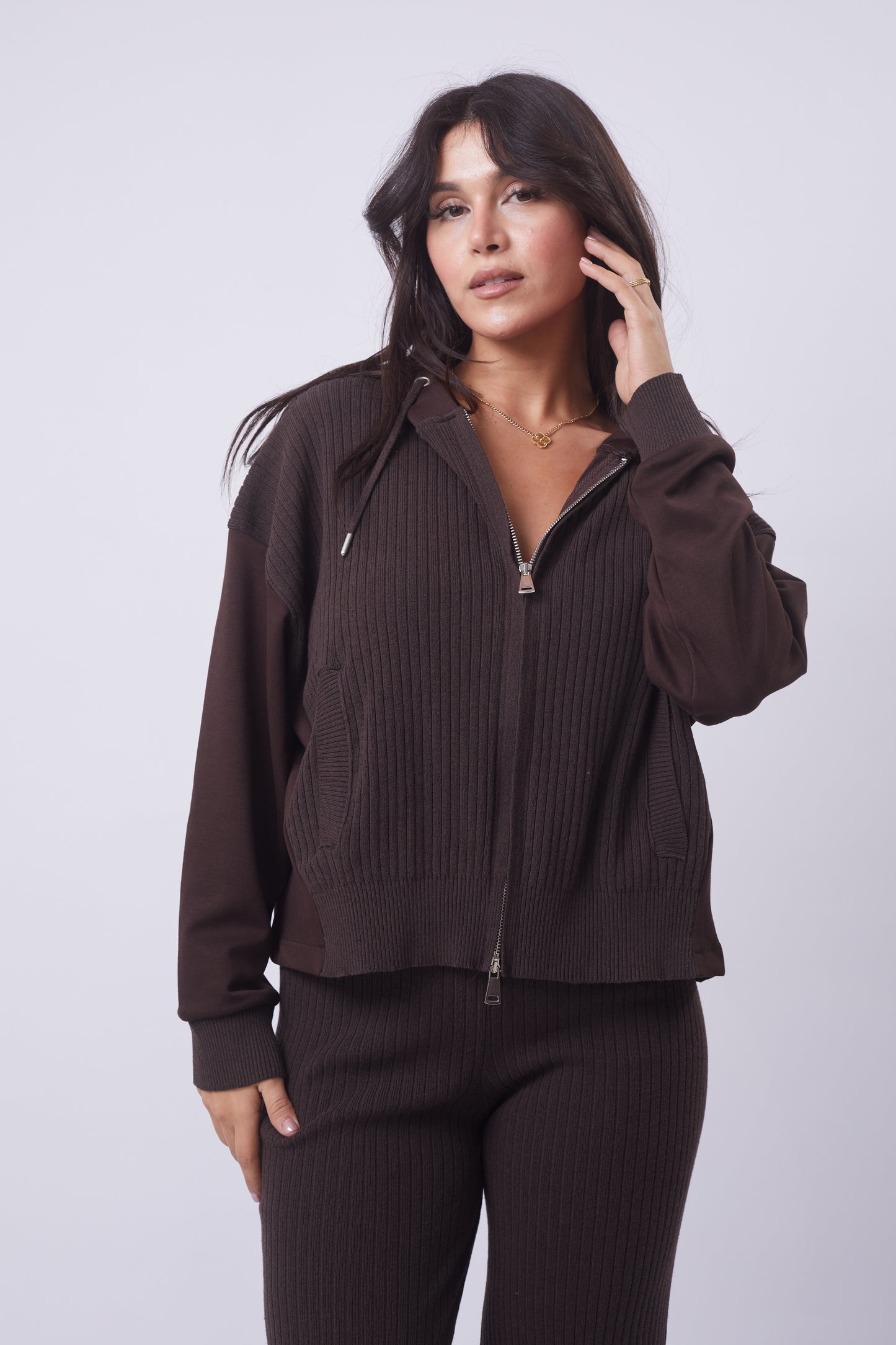 Espresso Ribbed Zip Set
