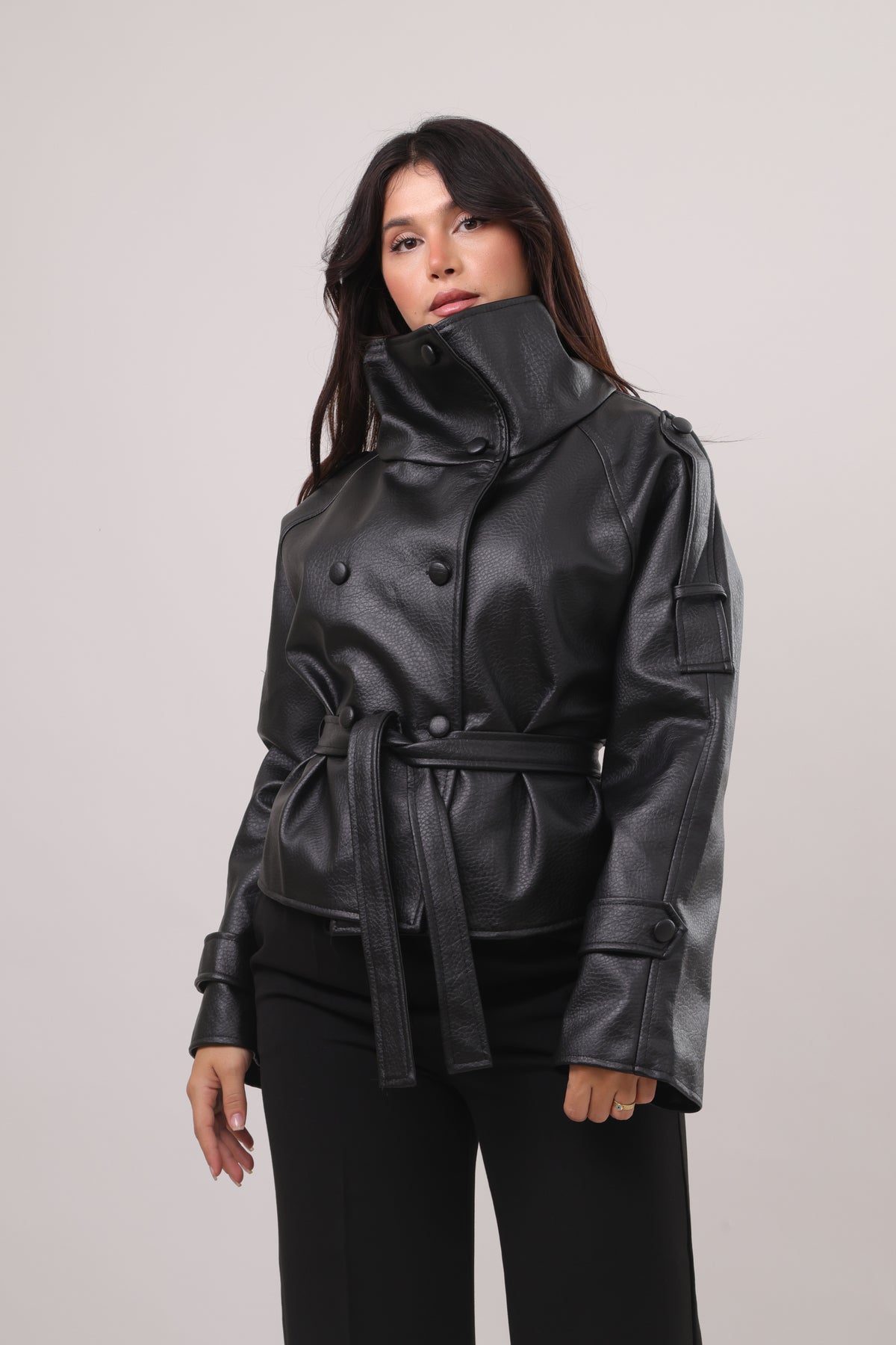 The belted leather jacket