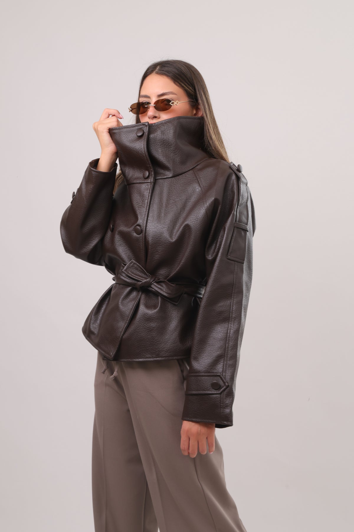 The belted leather jacket