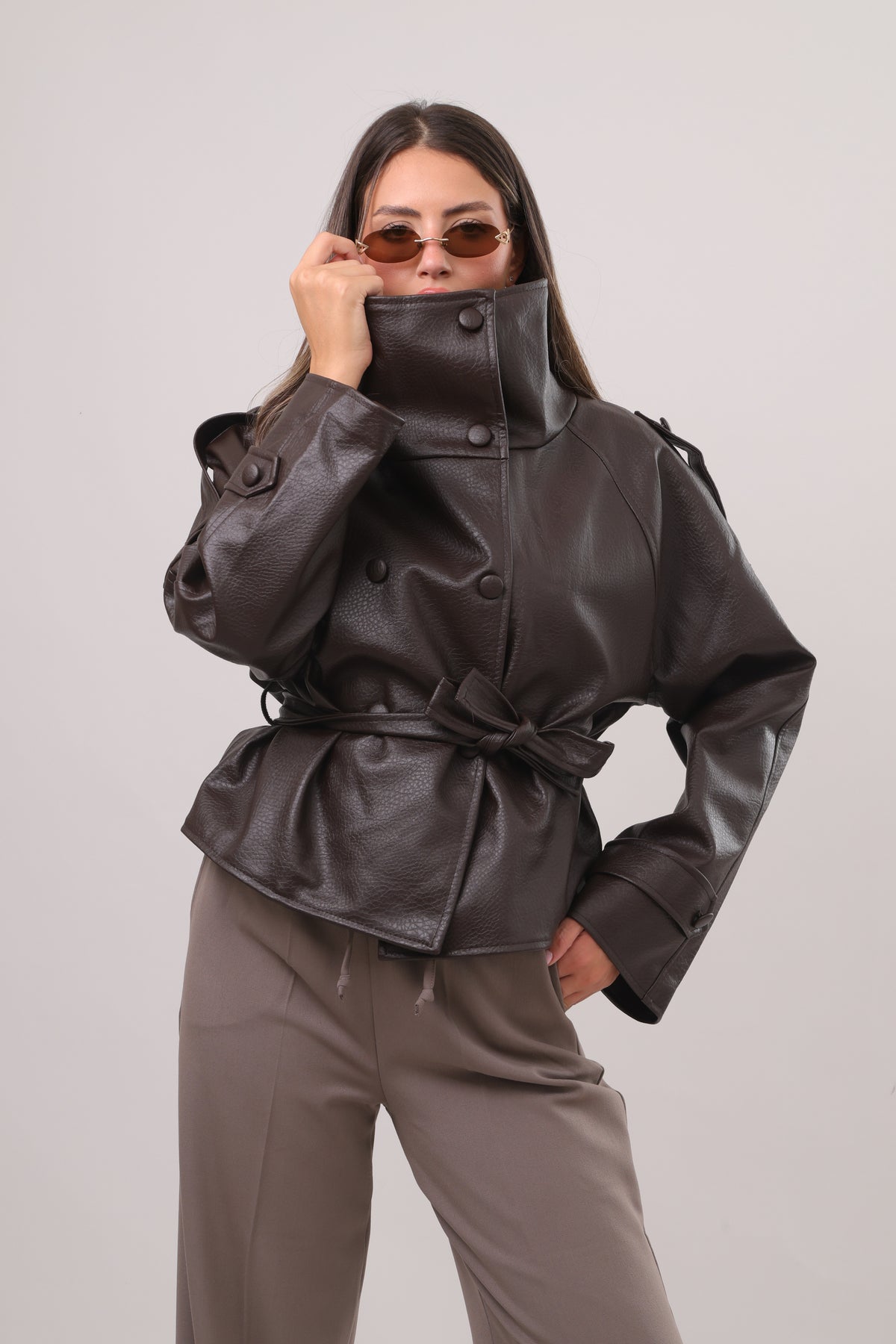 The belted leather jacket