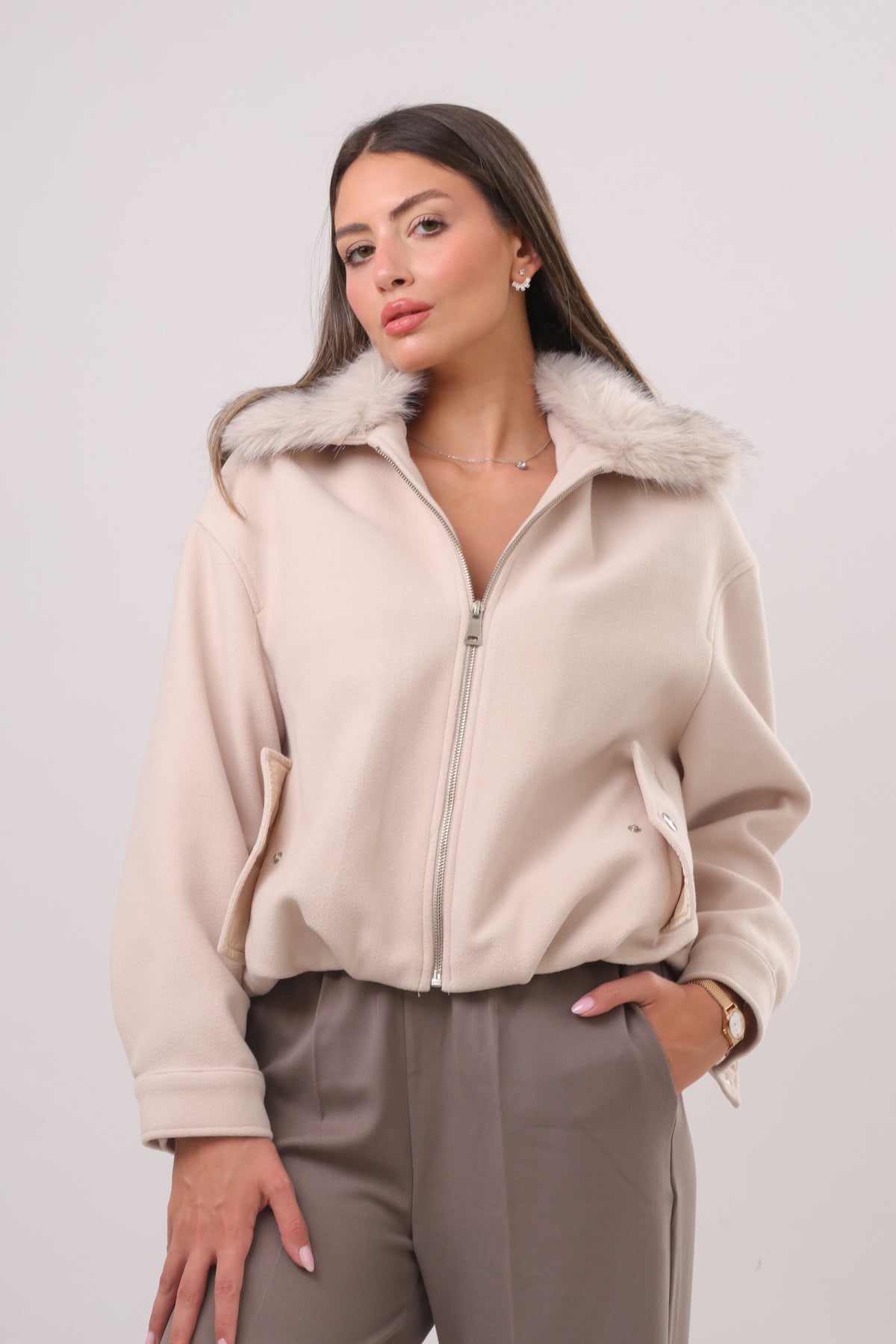 Fur collar bomber