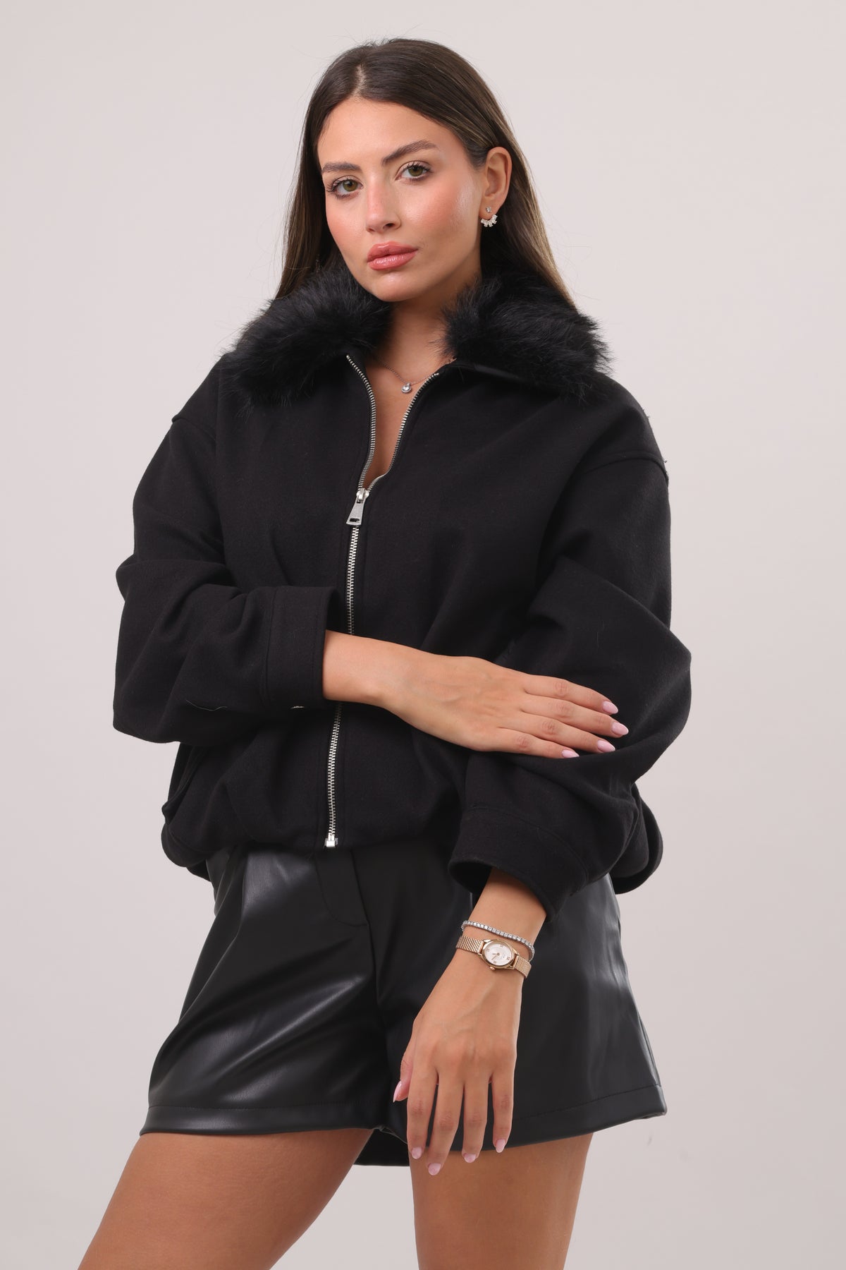Fur collar bomber