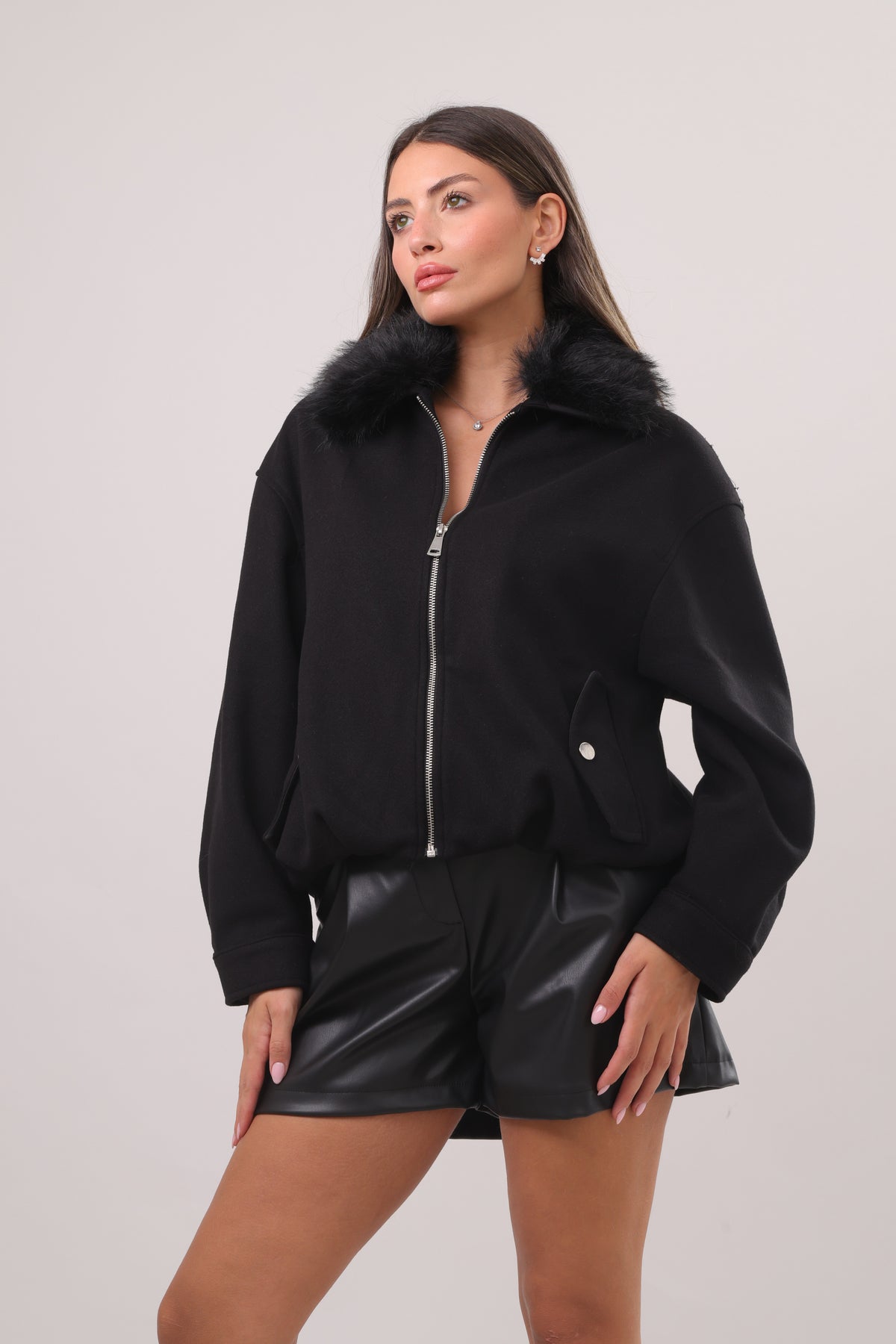 Fur collar bomber