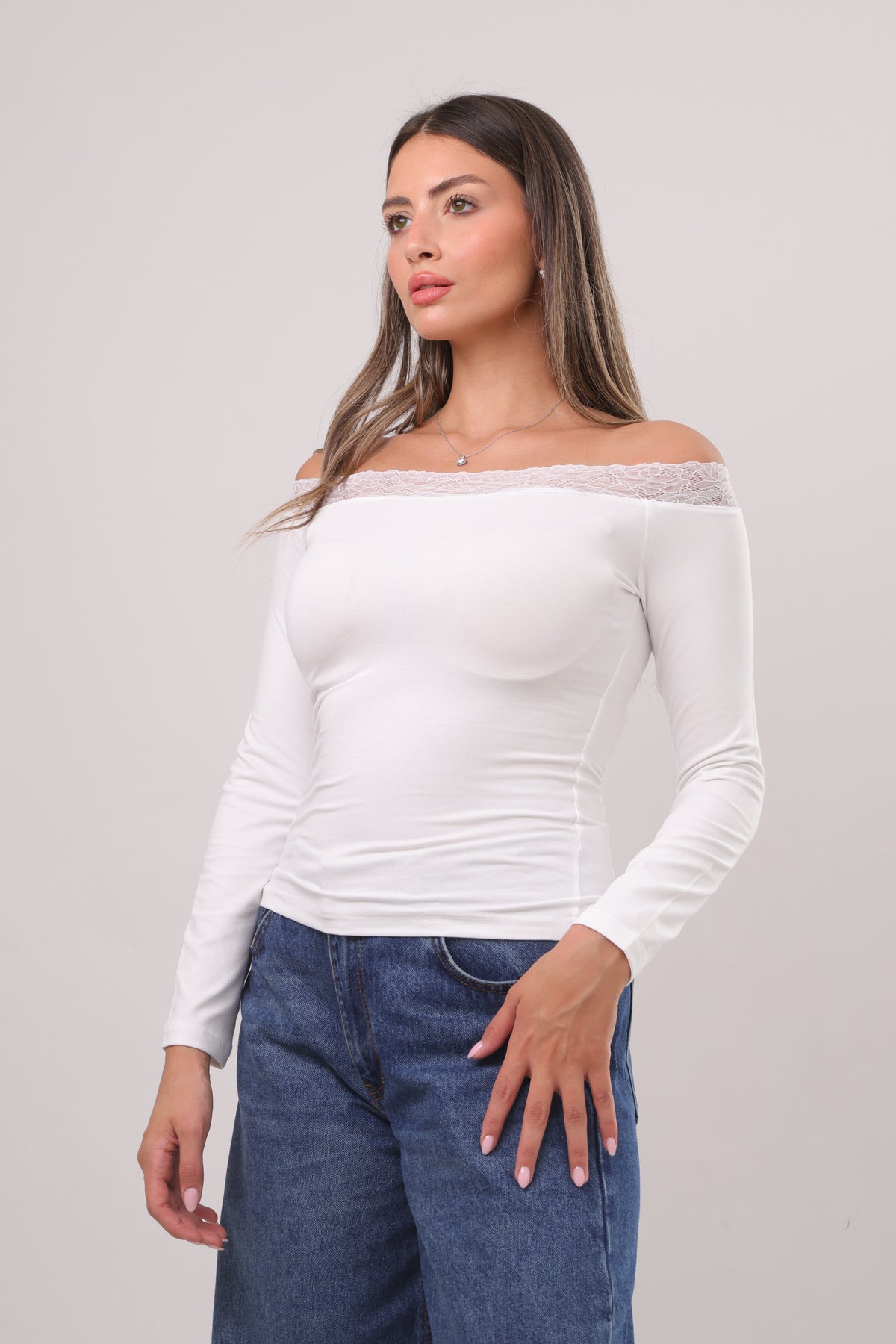 Lace off shoulder top