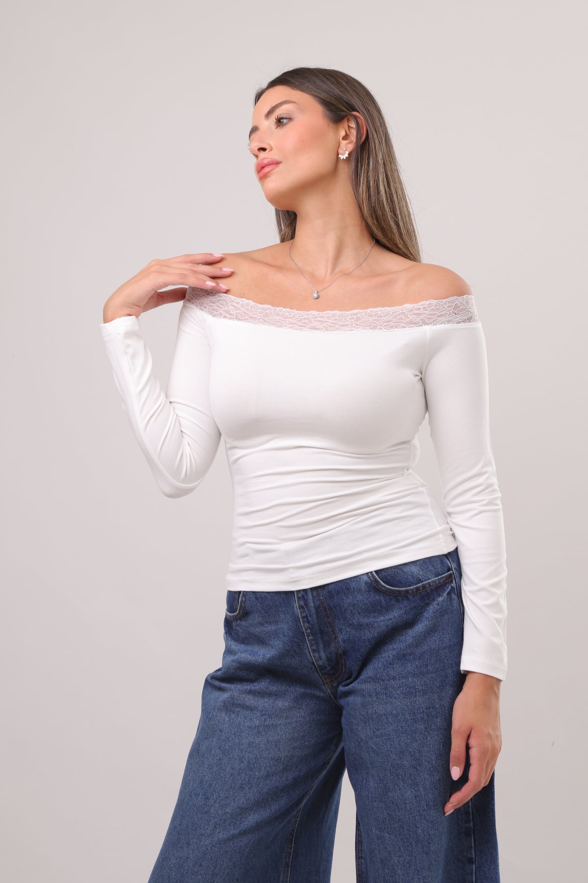 Lace off shoulder top