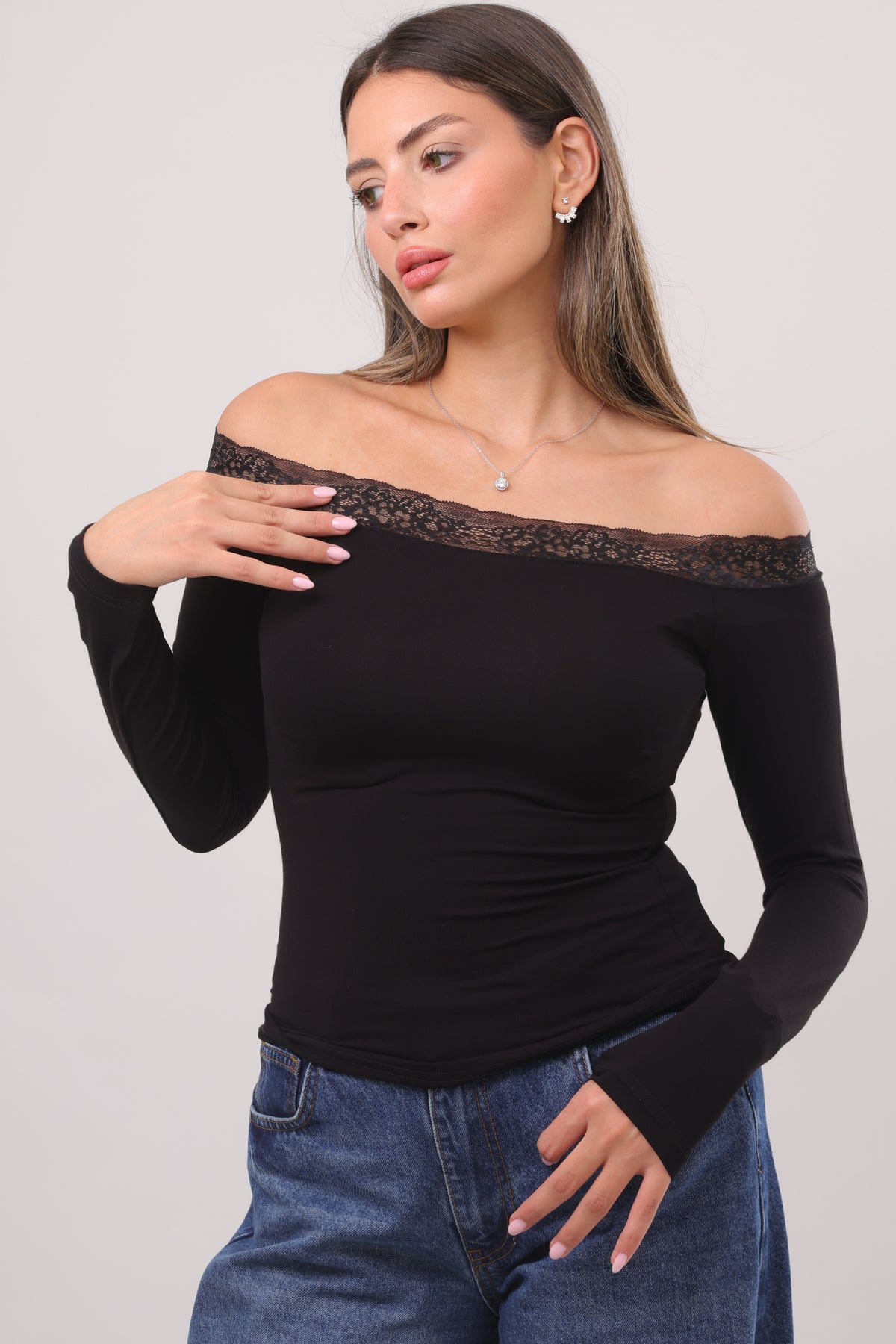Lace off shoulder top