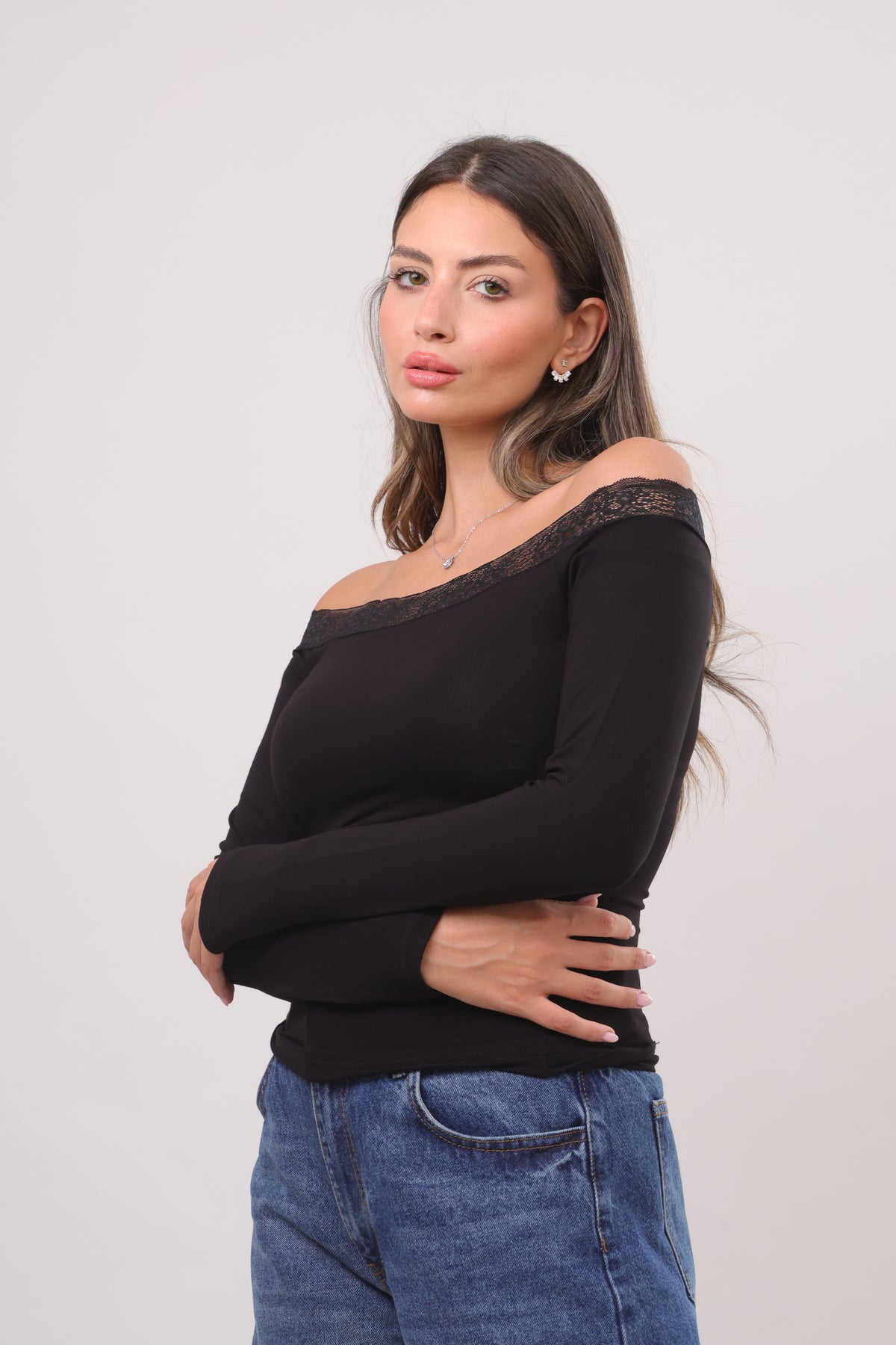 Lace off shoulder top