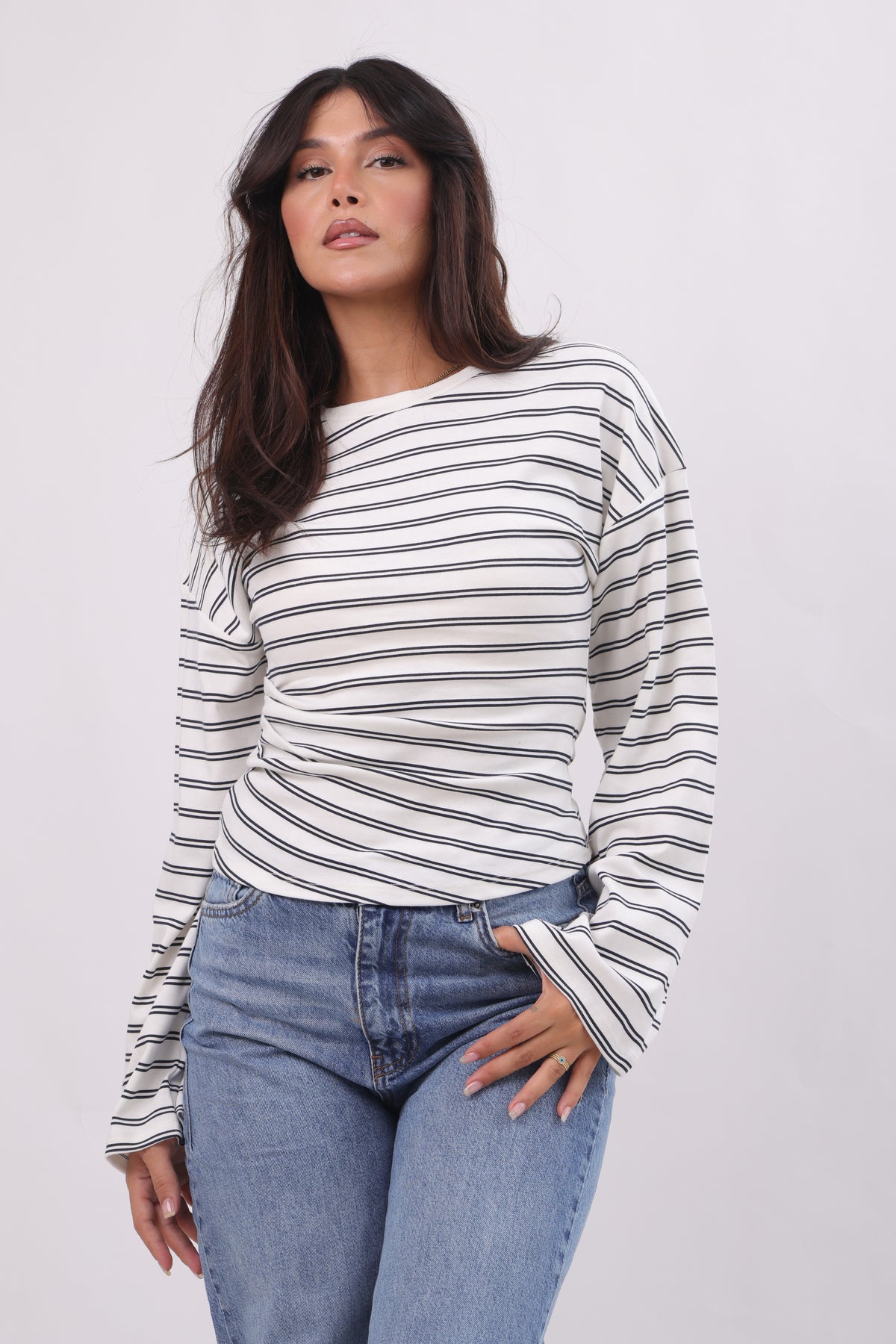 The double stripe flare sleeve top