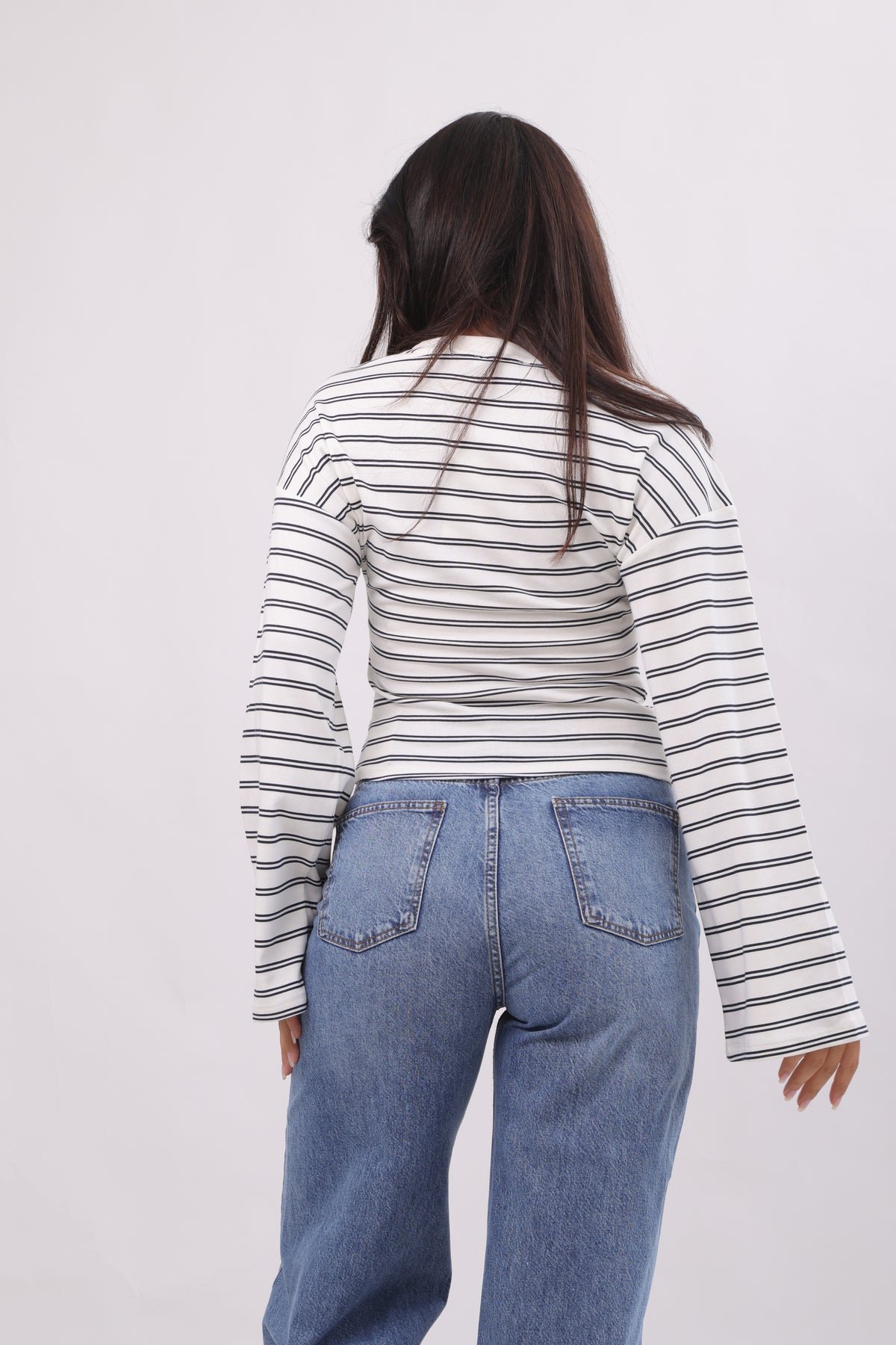 The double stripe flare sleeve top
