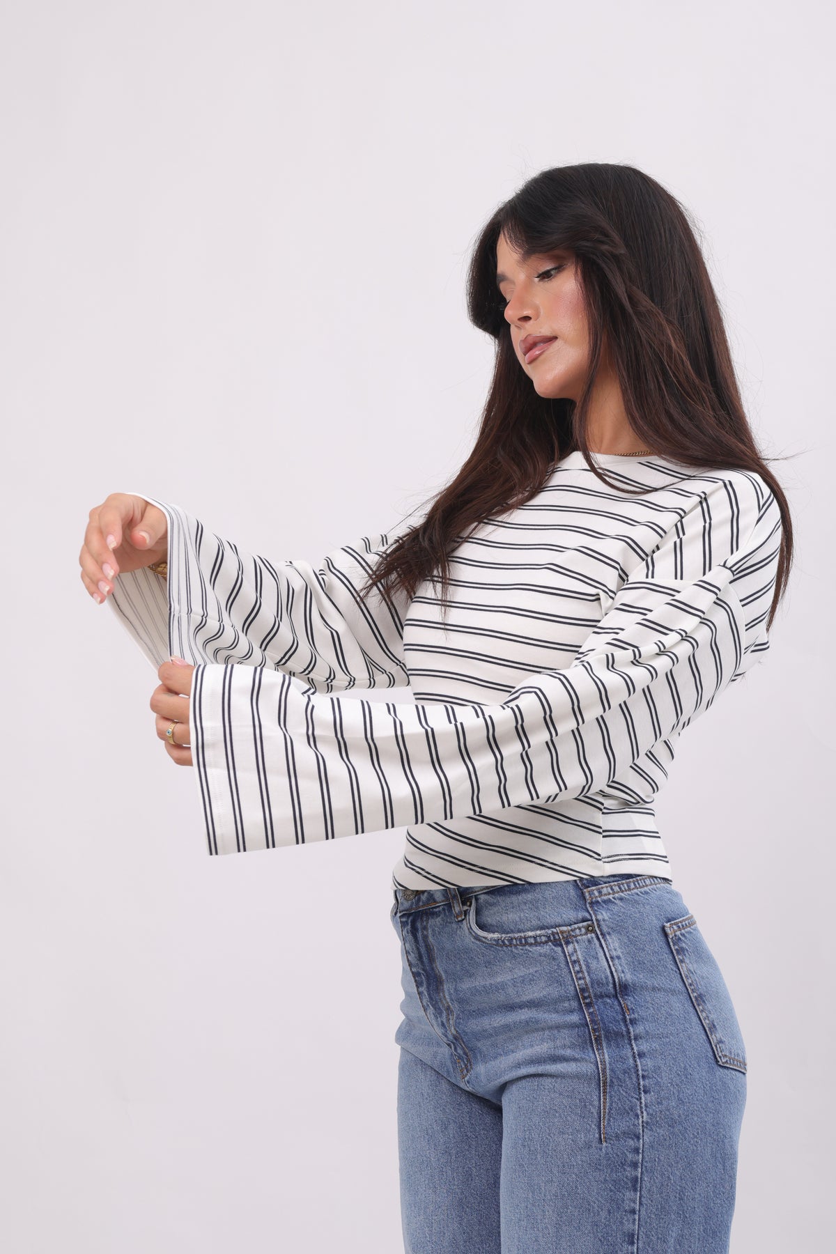 The double stripe flare sleeve top