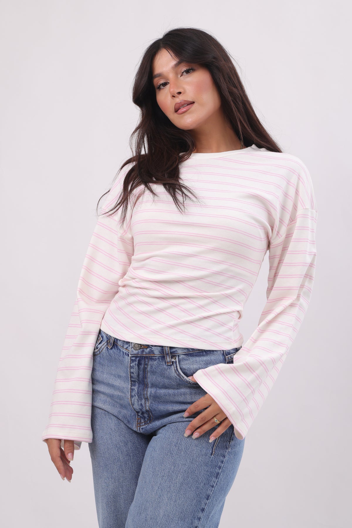 The double stripe flare sleeve top