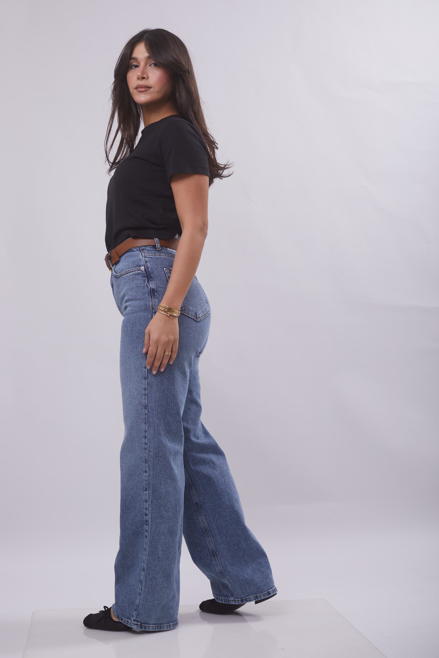 Mid Blue Straight Denim ( With belt)