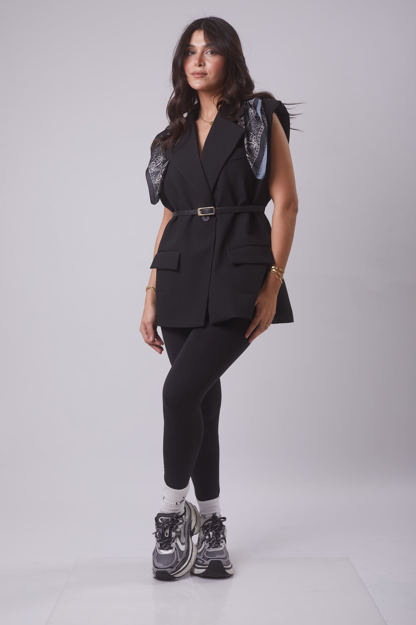 Oversized Belted Vest with Scarf