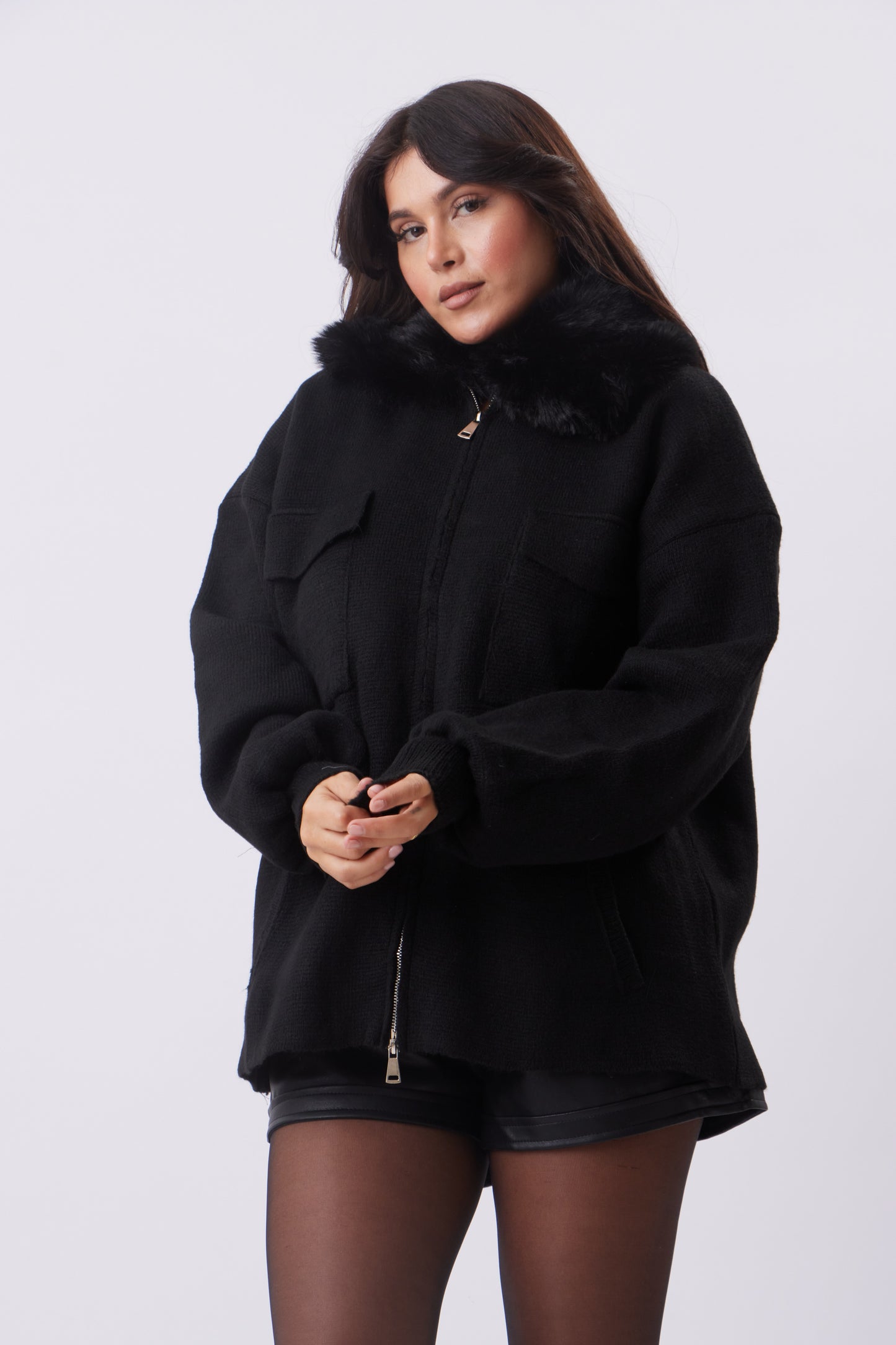 Faux-fur collar knit Coat