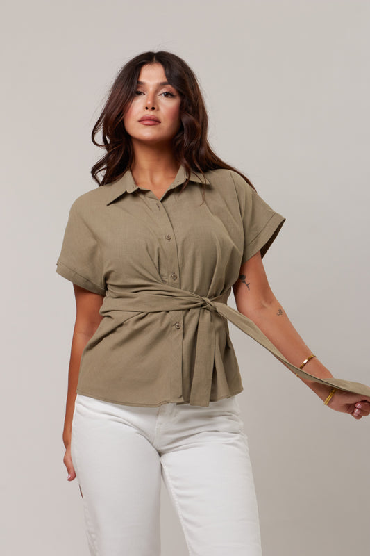 Side-Tie Linen Shirt