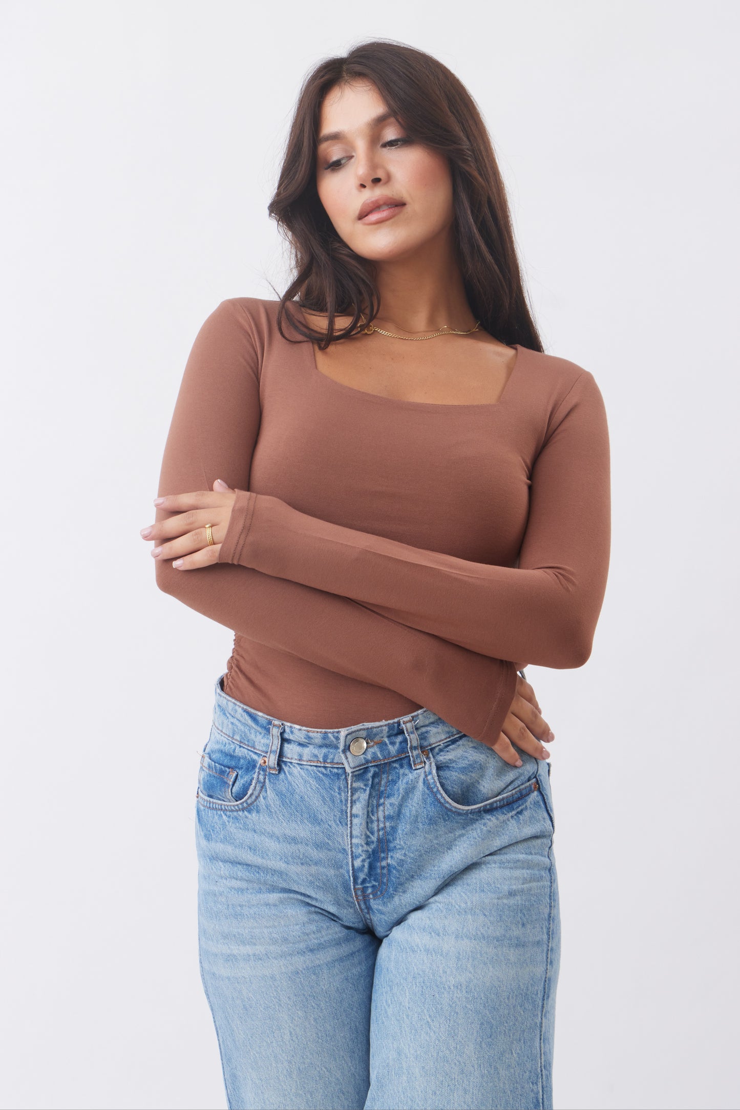 Square Neck side rushed Top
