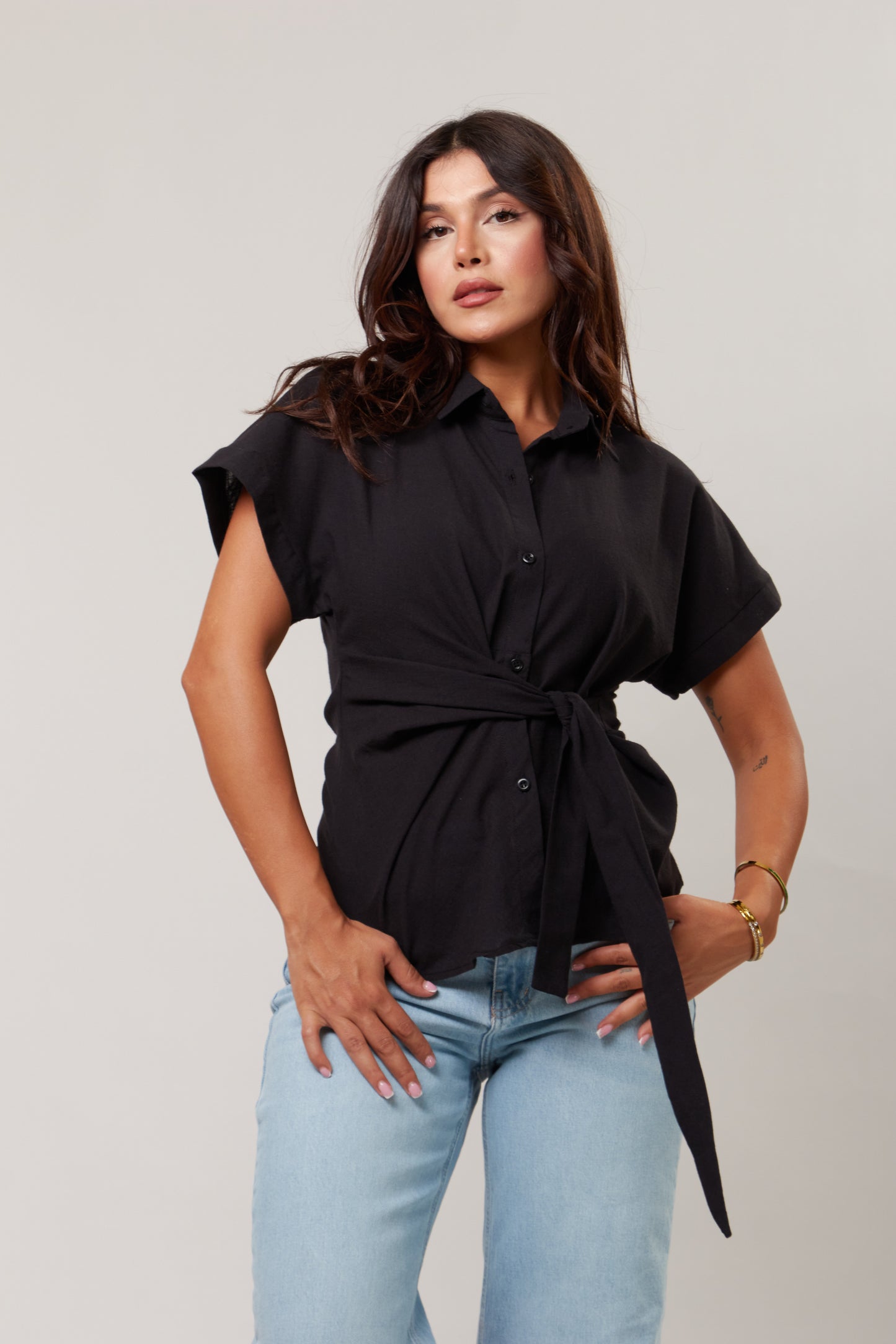 Side-Tie Linen Shirt