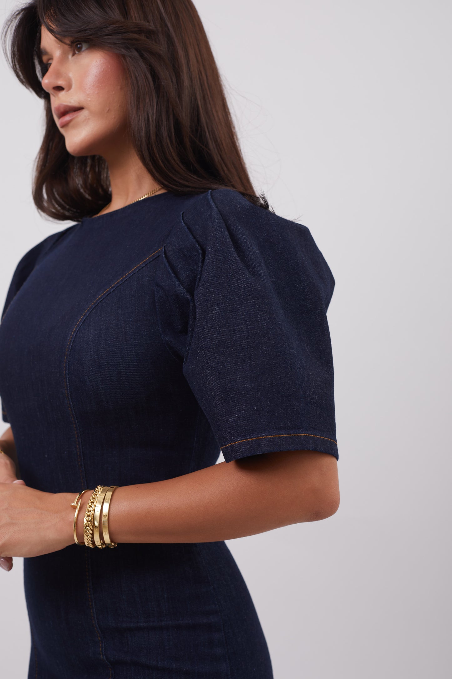 Denim Hour Puff-Sleeve Dress