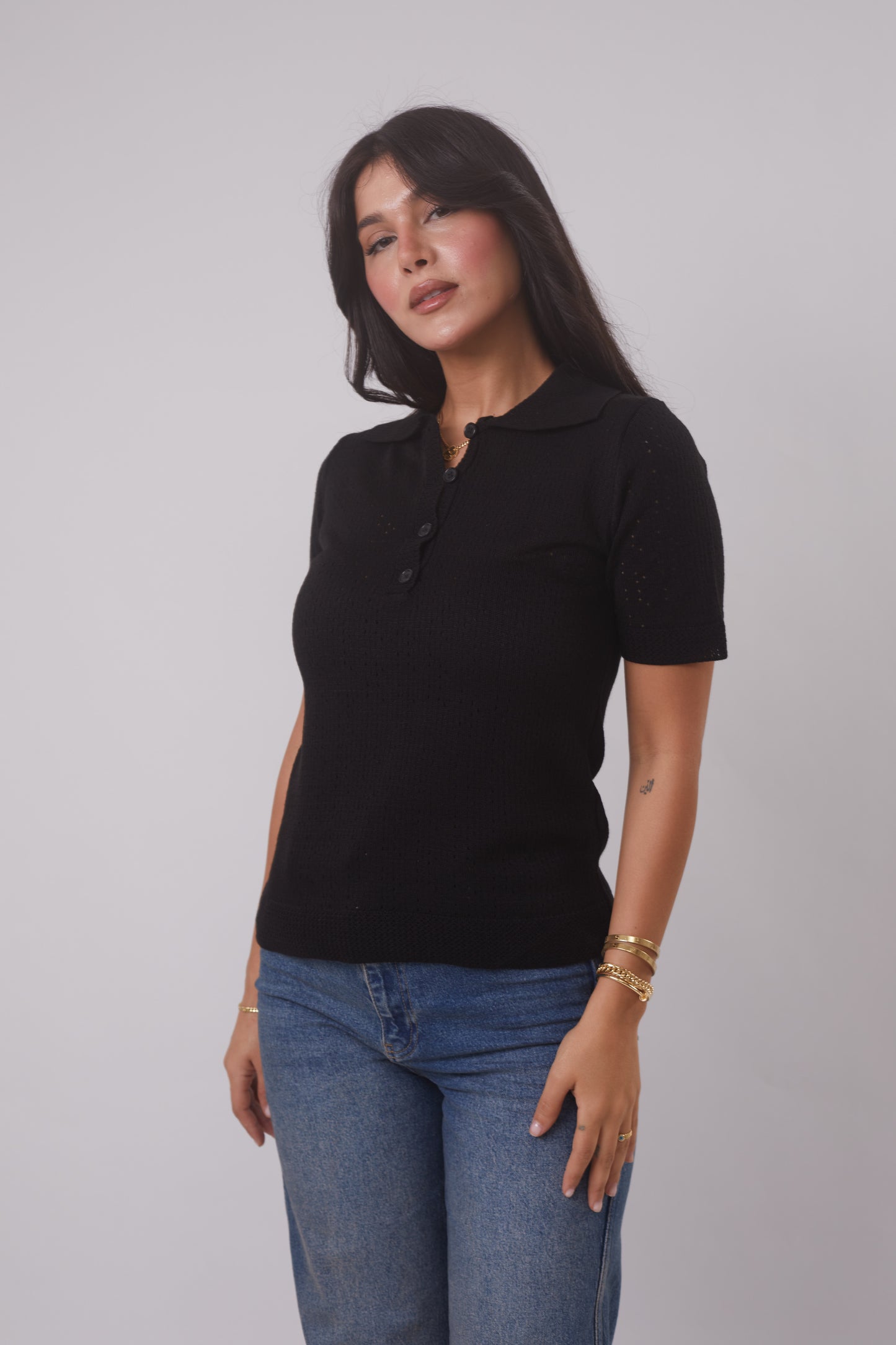 Pointelle knit Polo
