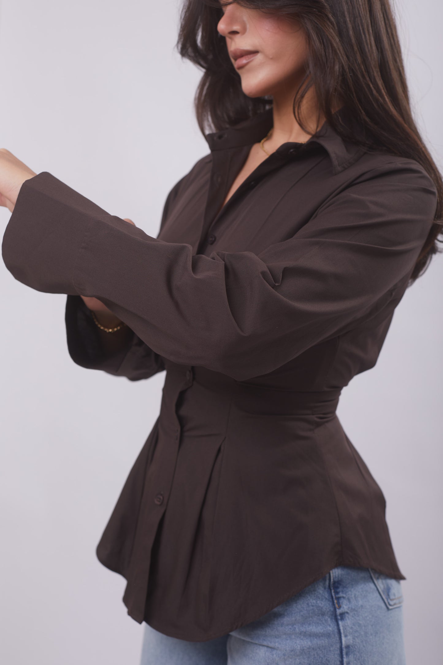 Corset-Waist Poplin Shirt