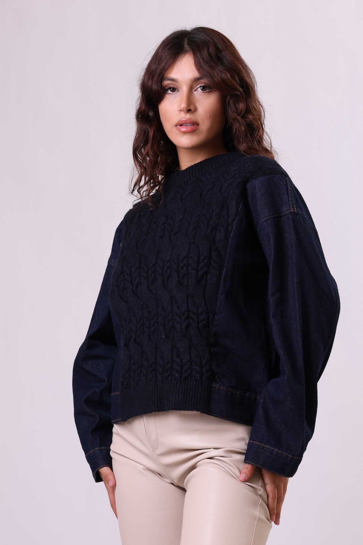 Mix-Fabric Sweater.