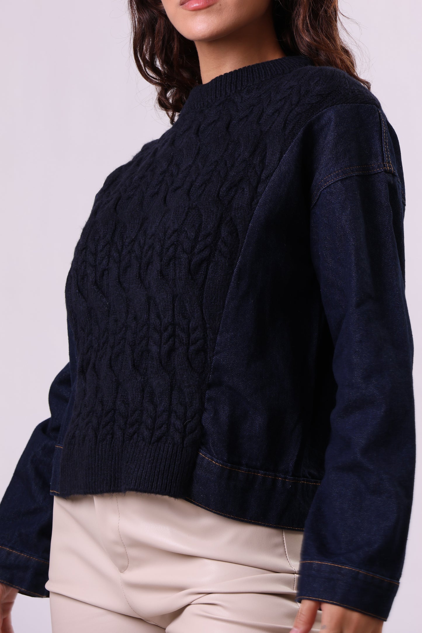 Mix-Fabric Sweater.