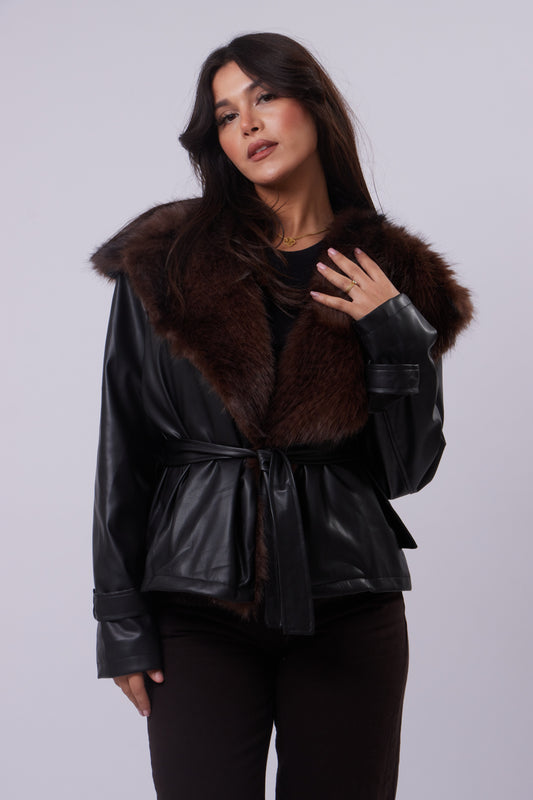 Faux leather Fur-Trim Jacket
