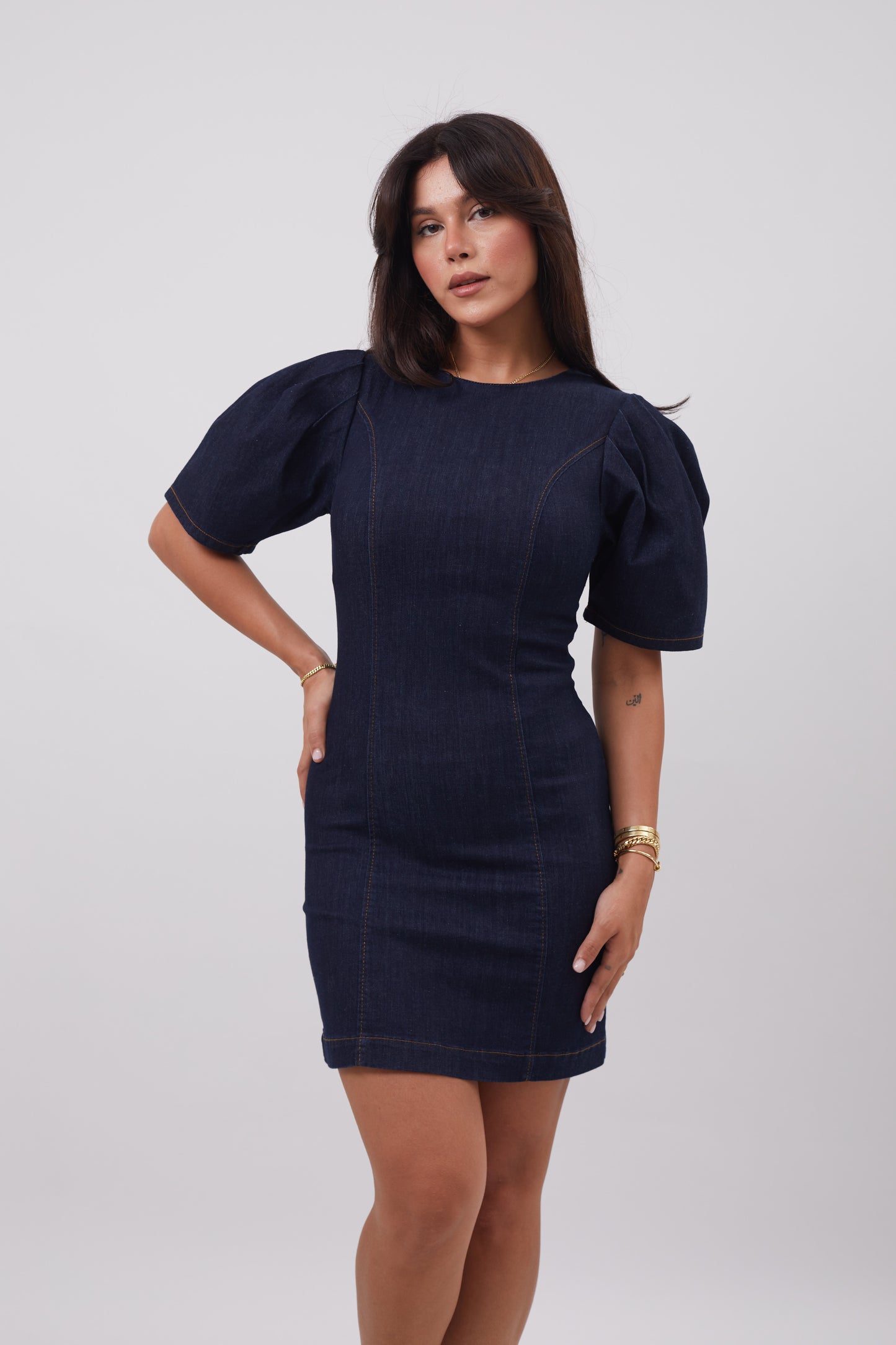 Denim Hour Puff-Sleeve Dress