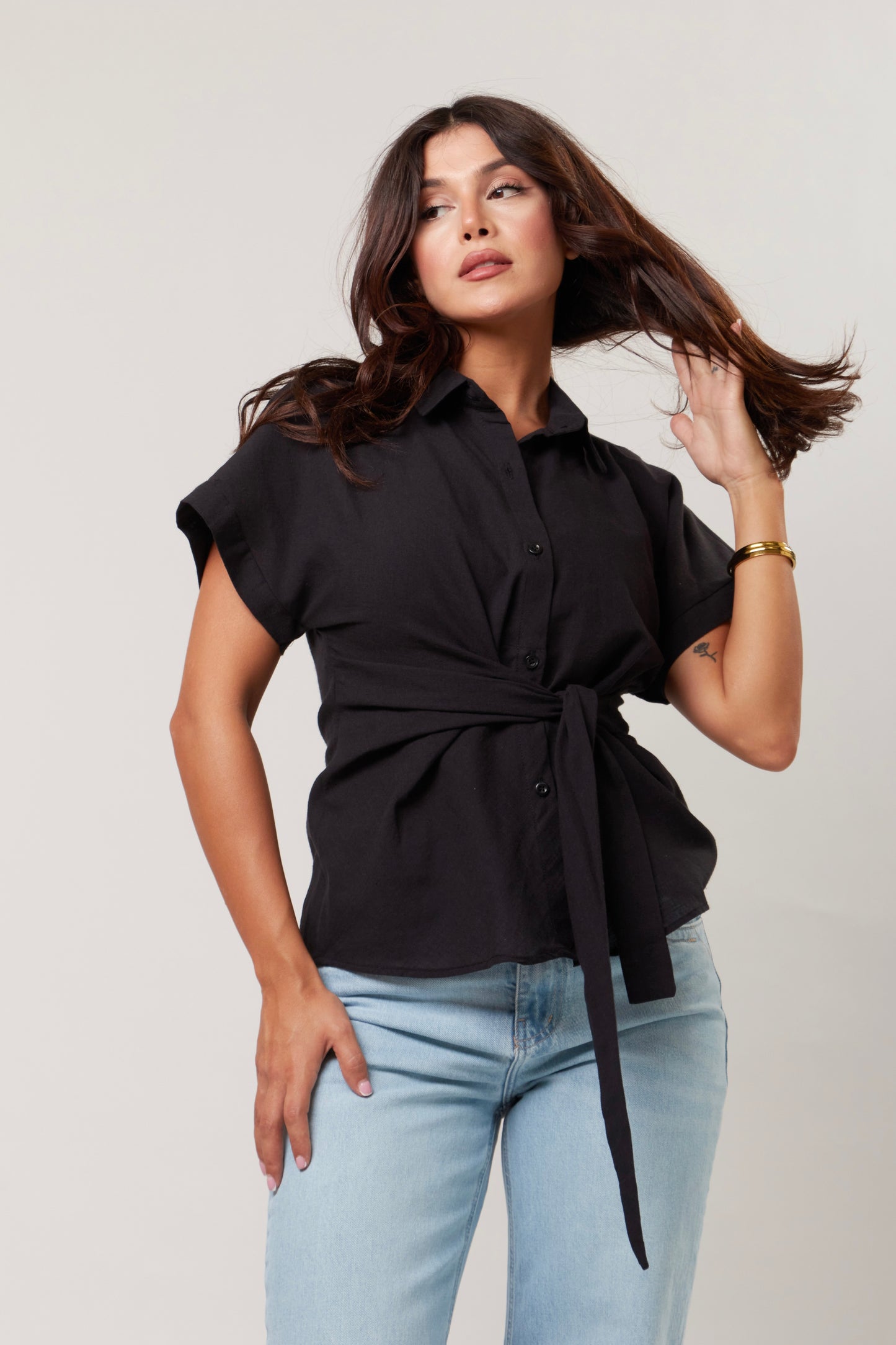 Side-Tie Linen Shirt