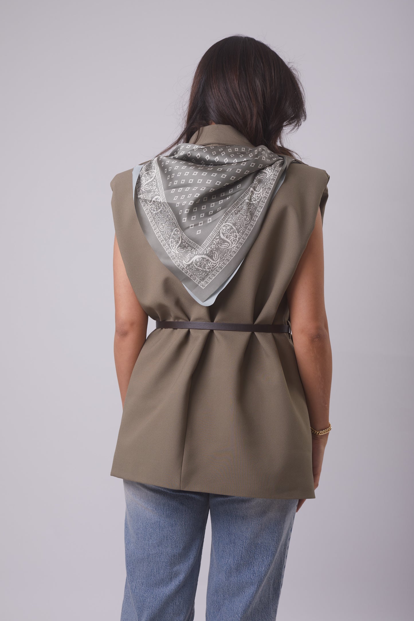 Oversized Belted Vest with Scarf