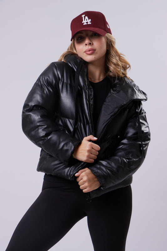 faux-Leather puffer jacket