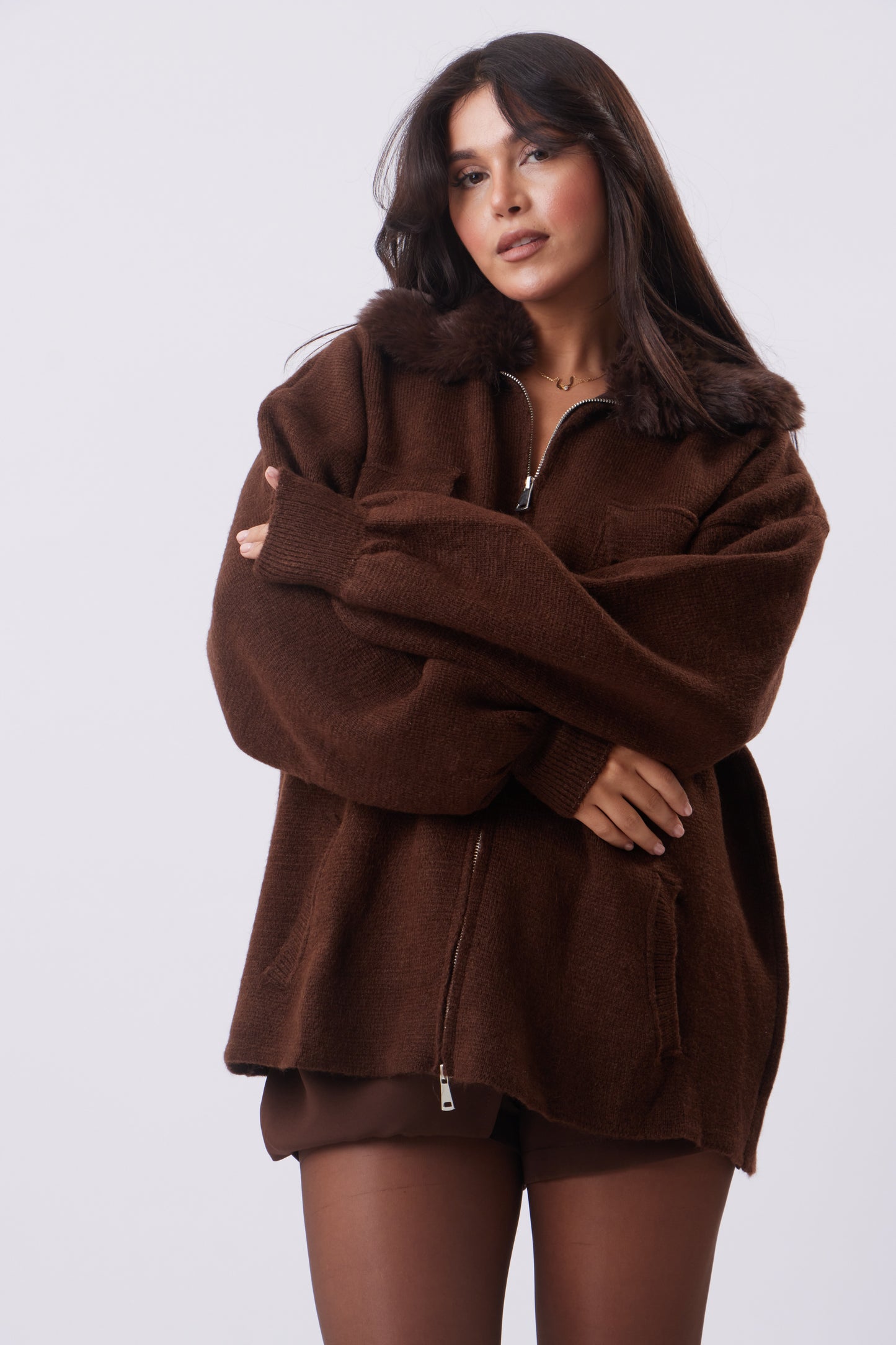 Faux-fur collar knit Coat