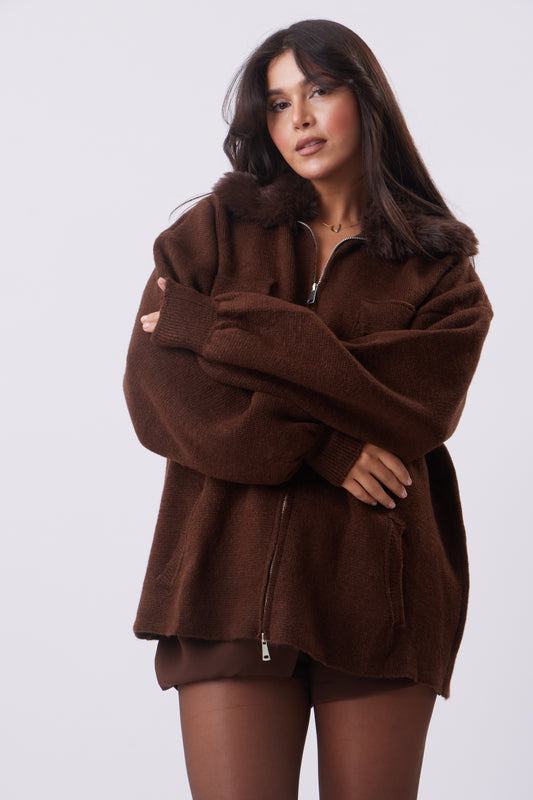 Faux-fur collar knit Coat