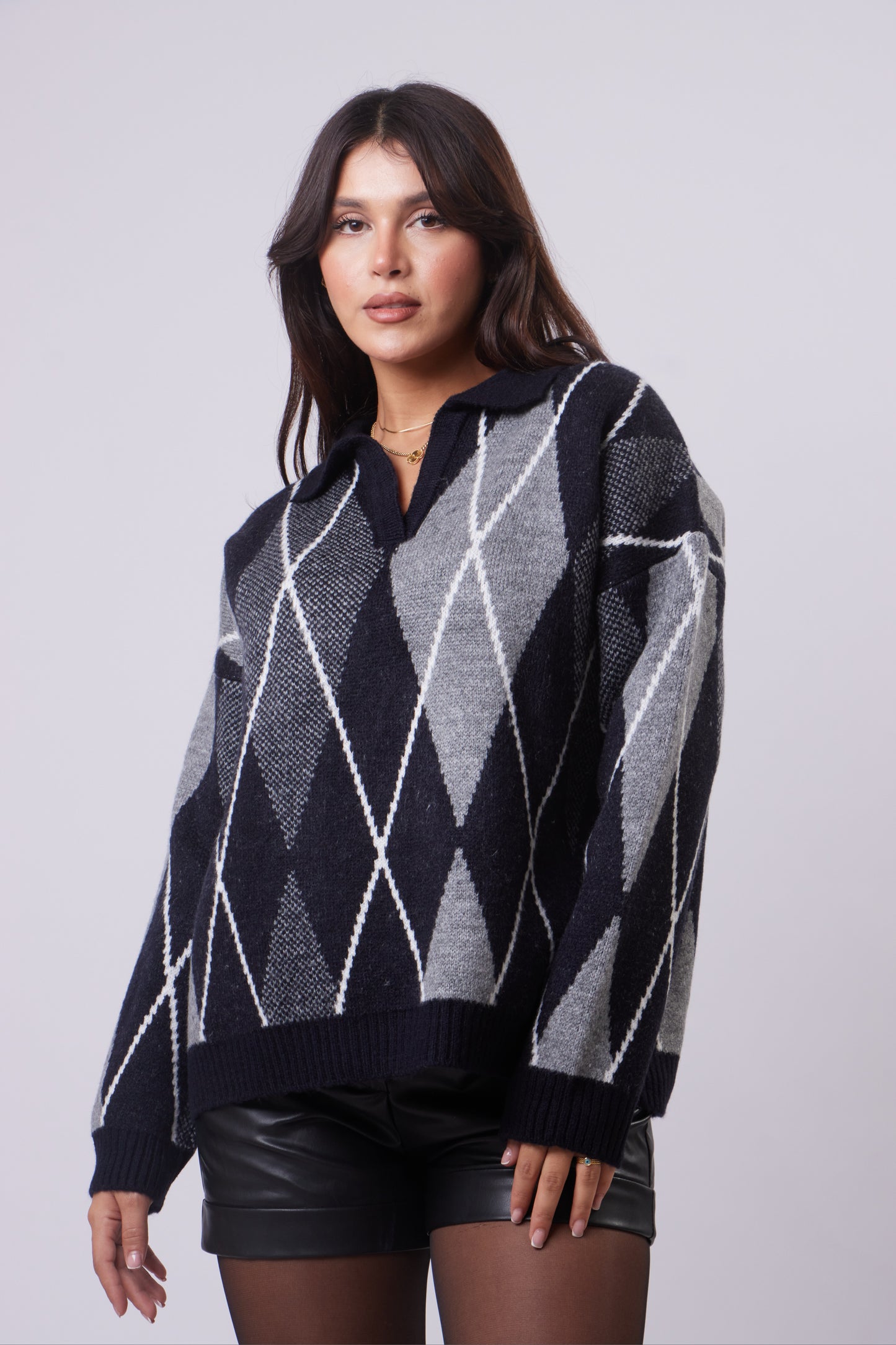V-Neck Argyle Sweater