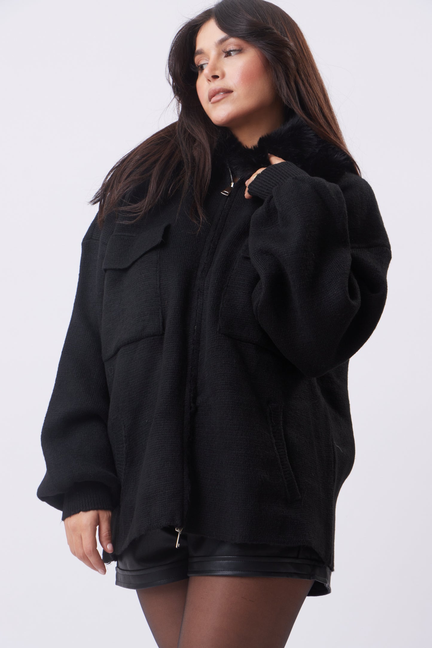 Faux-fur collar knit Coat