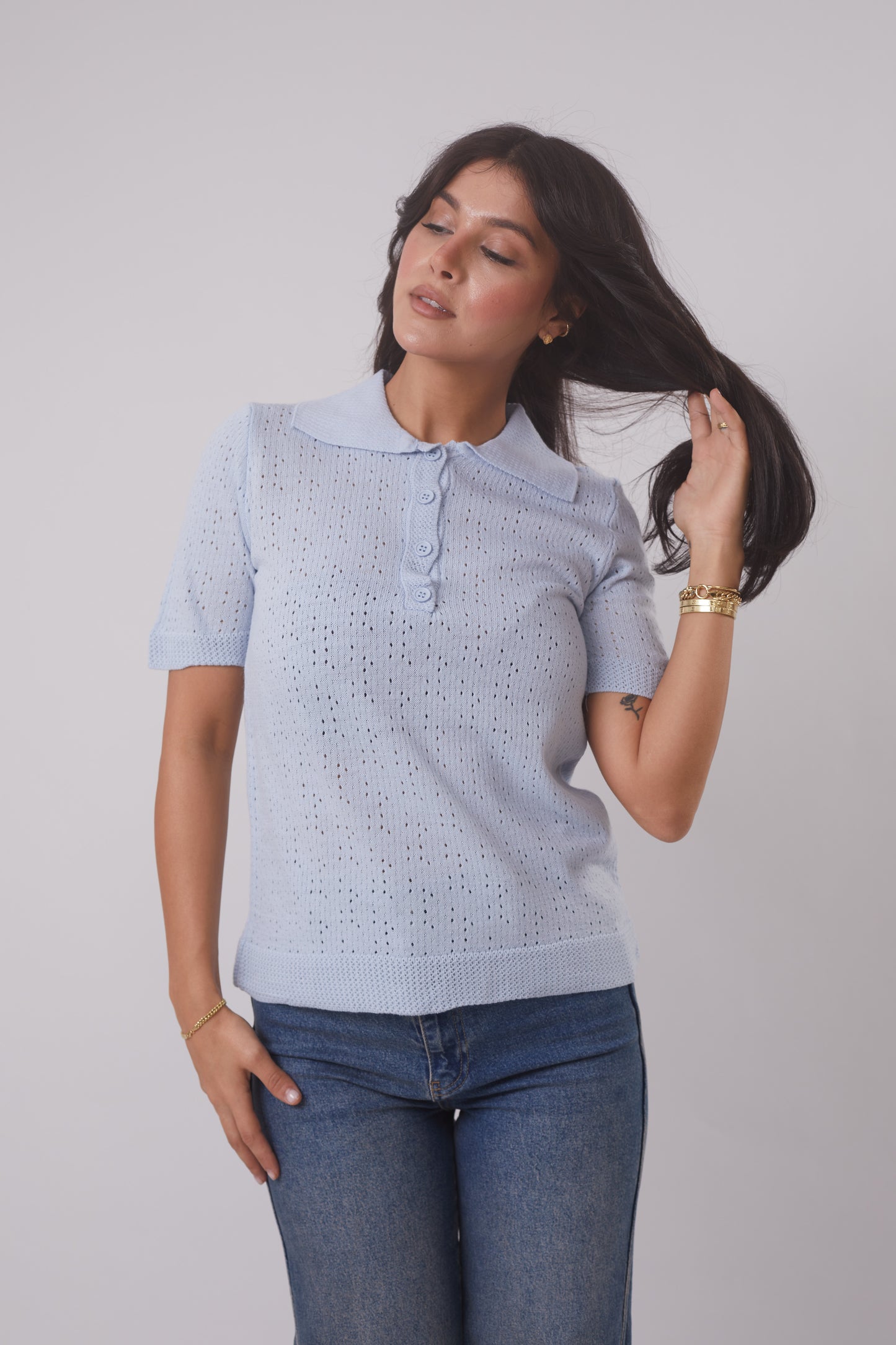 Pointelle knit Polo