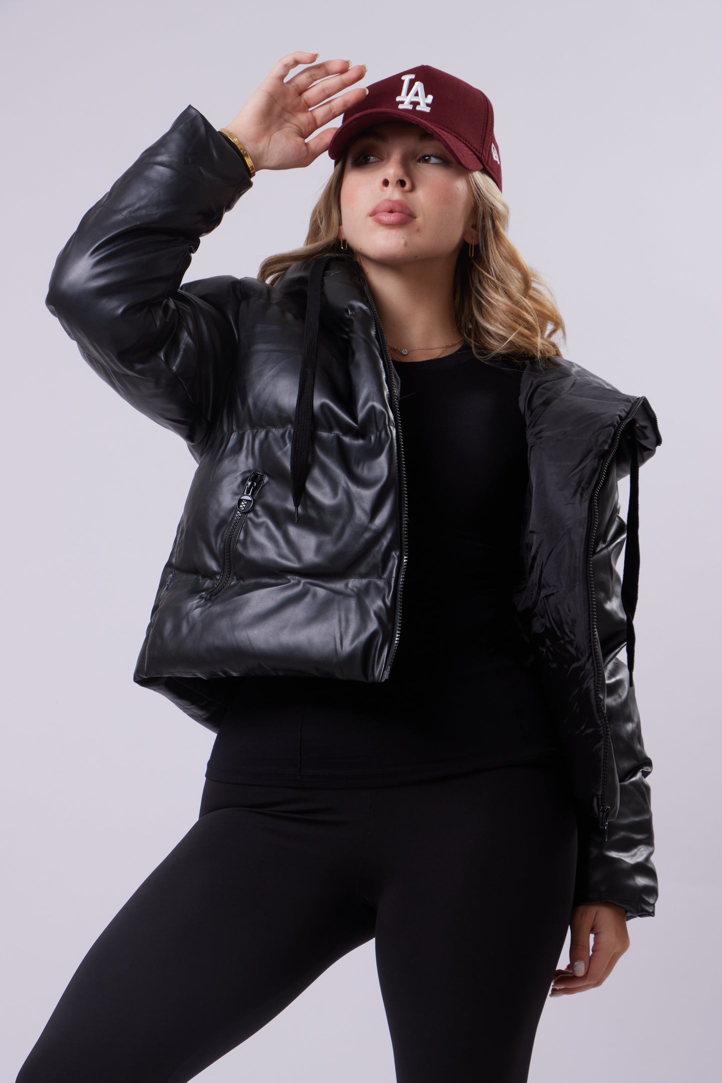 faux-Leather puffer jacket