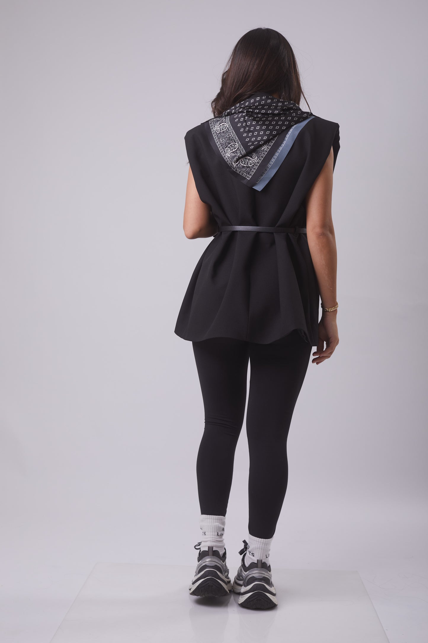 Oversized Belted Vest with Scarf